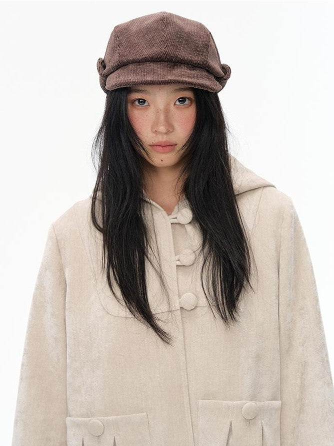 NAPSNAPS Wide Brim Folded Corduroy Retro Flat Top Women&