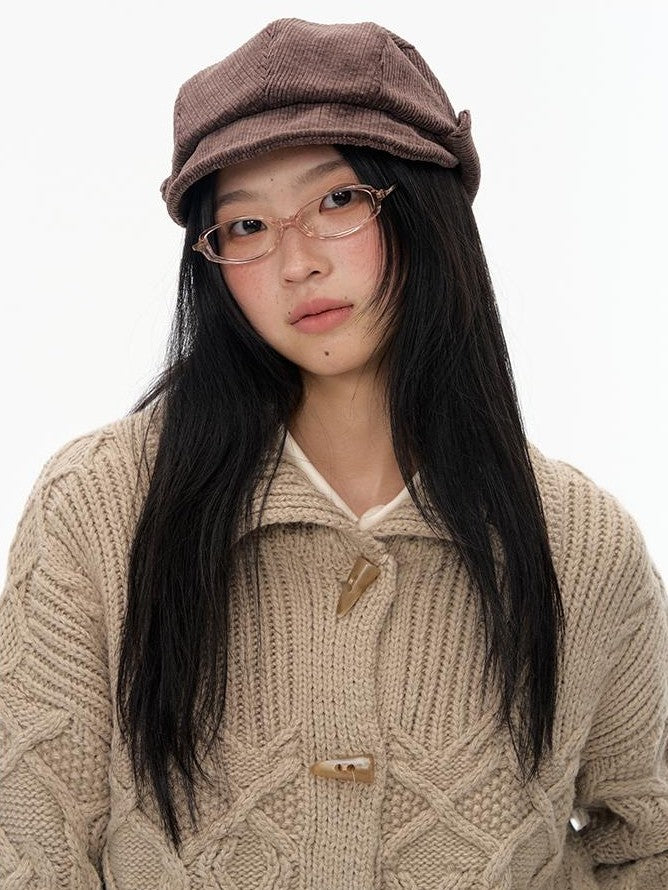 NAPSNAPS Wide Brim Folded Corduroy Retro Flat Top Women&