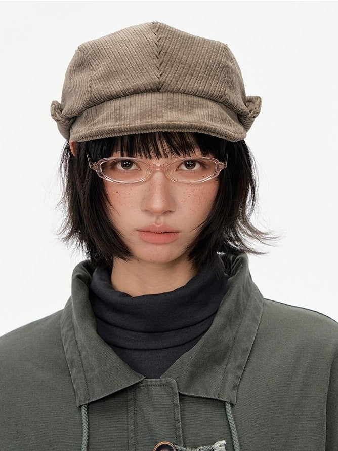 NAPSNAPS Wide Brim Folded Corduroy Retro Flat Top Women&
