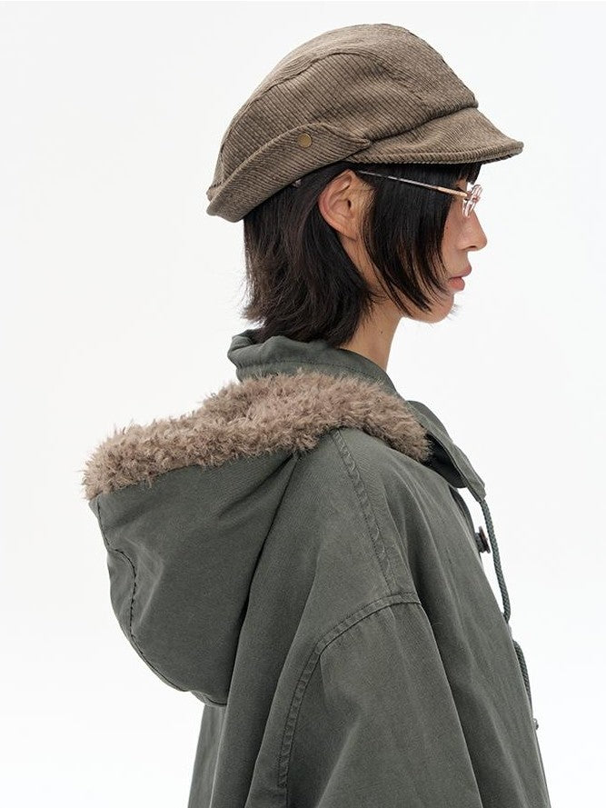 NAPSNAPS Wide Brim Folded Corduroy Retro Flat Top Women&