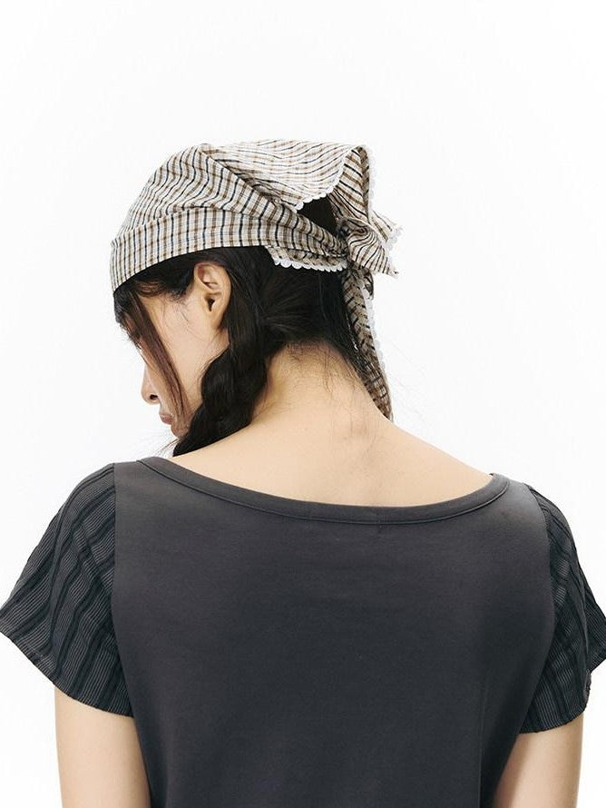NAPSNAPS Yellow Brown Plaid Lace Trim Patchwork Square Women&