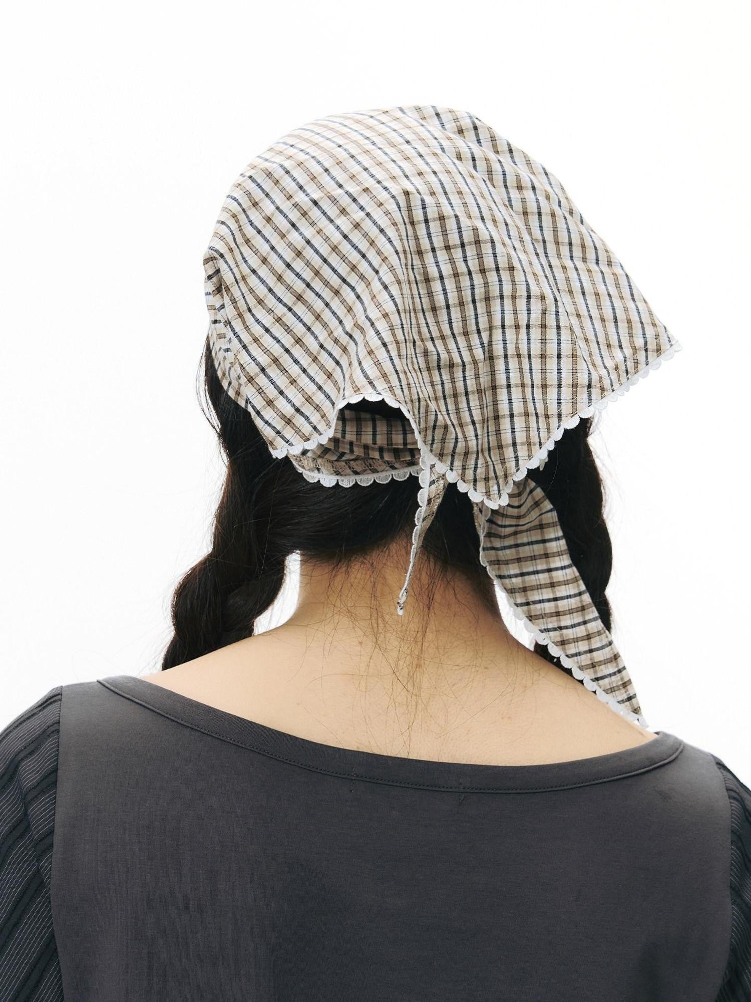 NAPSNAPS Yellow Brown Plaid Lace Trim Patchwork Square Women&