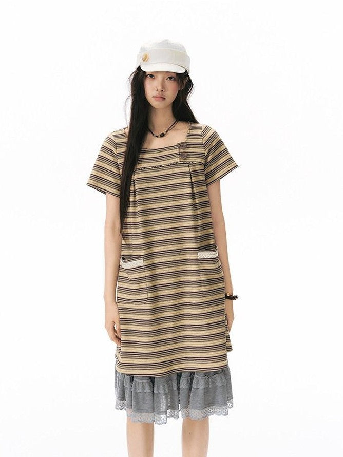 NAPSNAPS Yellow Brown Striped Large Button Knit Women&