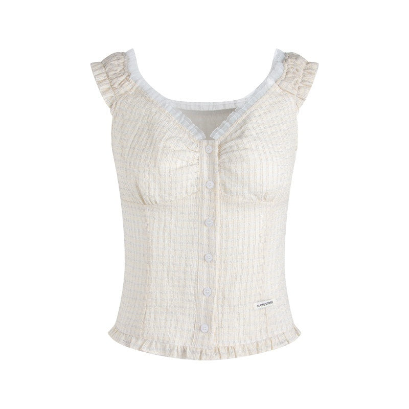 NAPSNAPS_Yellow_Plaid_Lace_Spliced_One_Shoulder_Women&