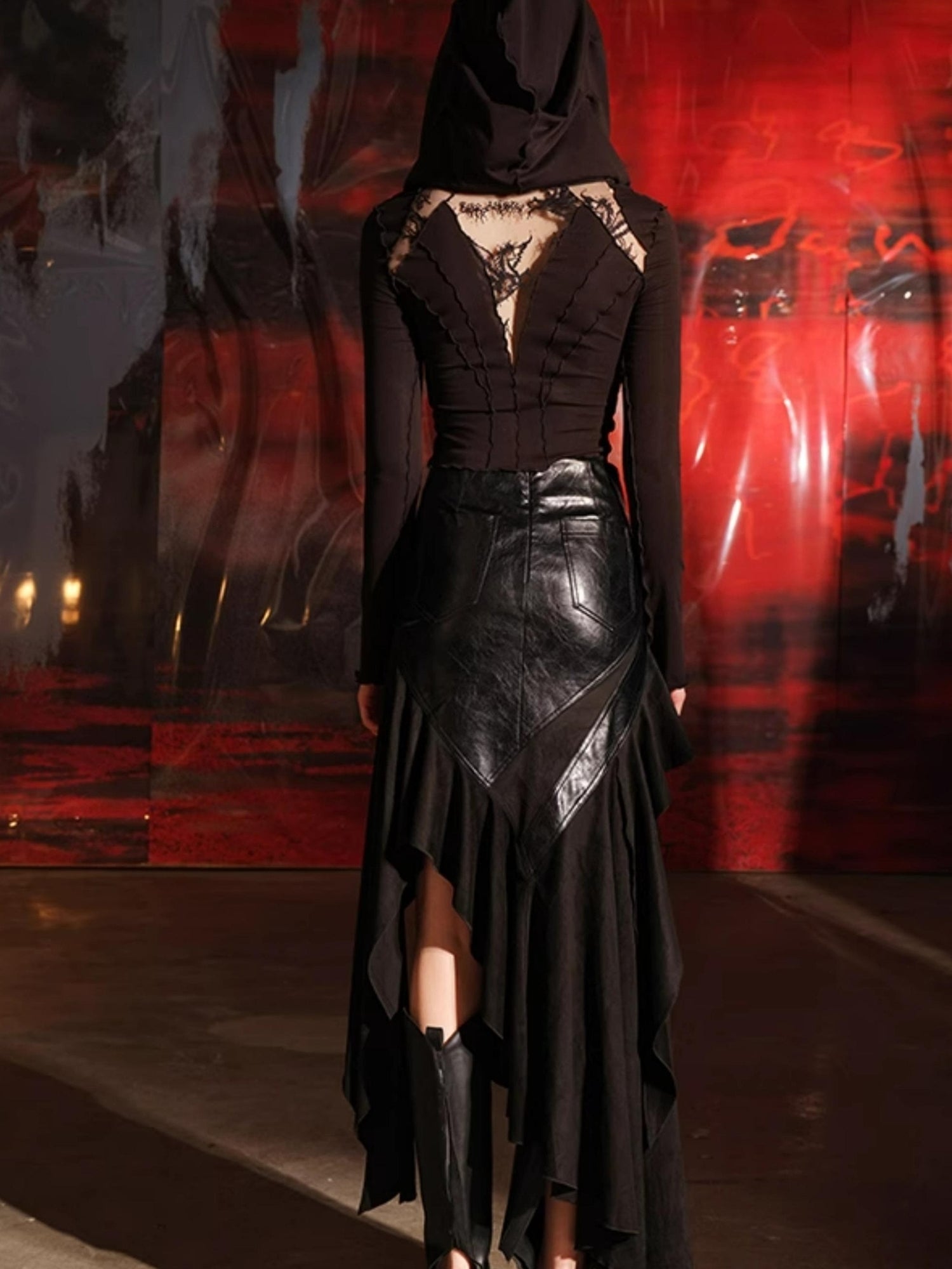 UpdateNN NORTH NODE Adonis Fish Irregular Patchwork Suede Midi Skirt