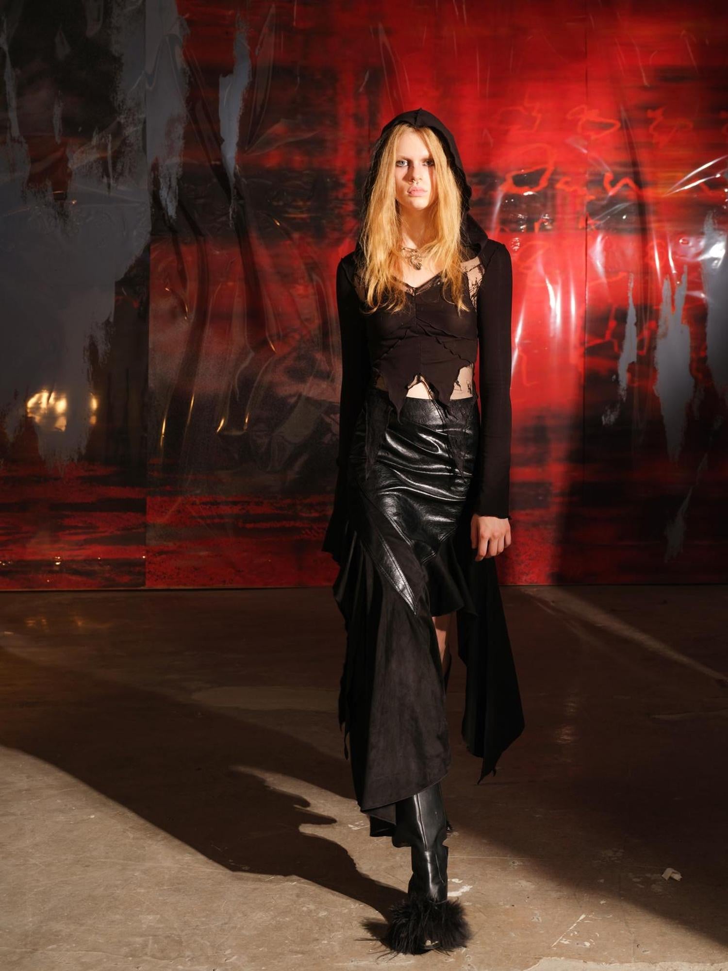 UpdateNN NORTH NODE Adonis Fish Irregular Patchwork Suede Midi Skirt