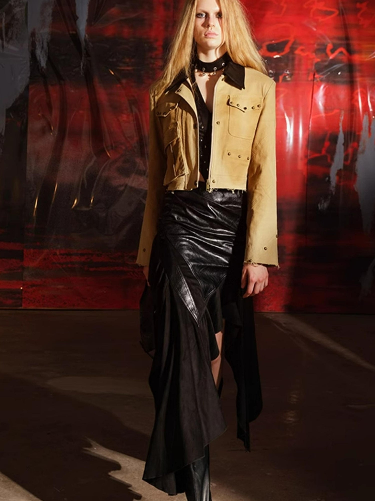 UpdateNN NORTH NODE Adonis Fish Irregular Patchwork Suede Midi Skirt