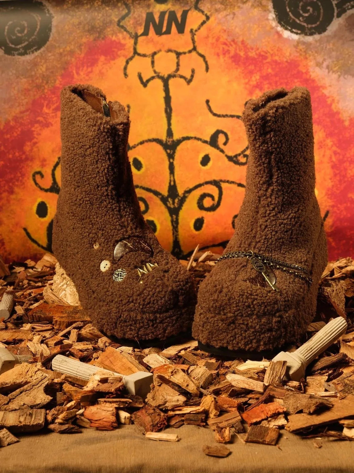 Ankh Platform Boots Fleece Lined 7.8cm Sole Genuine Leather