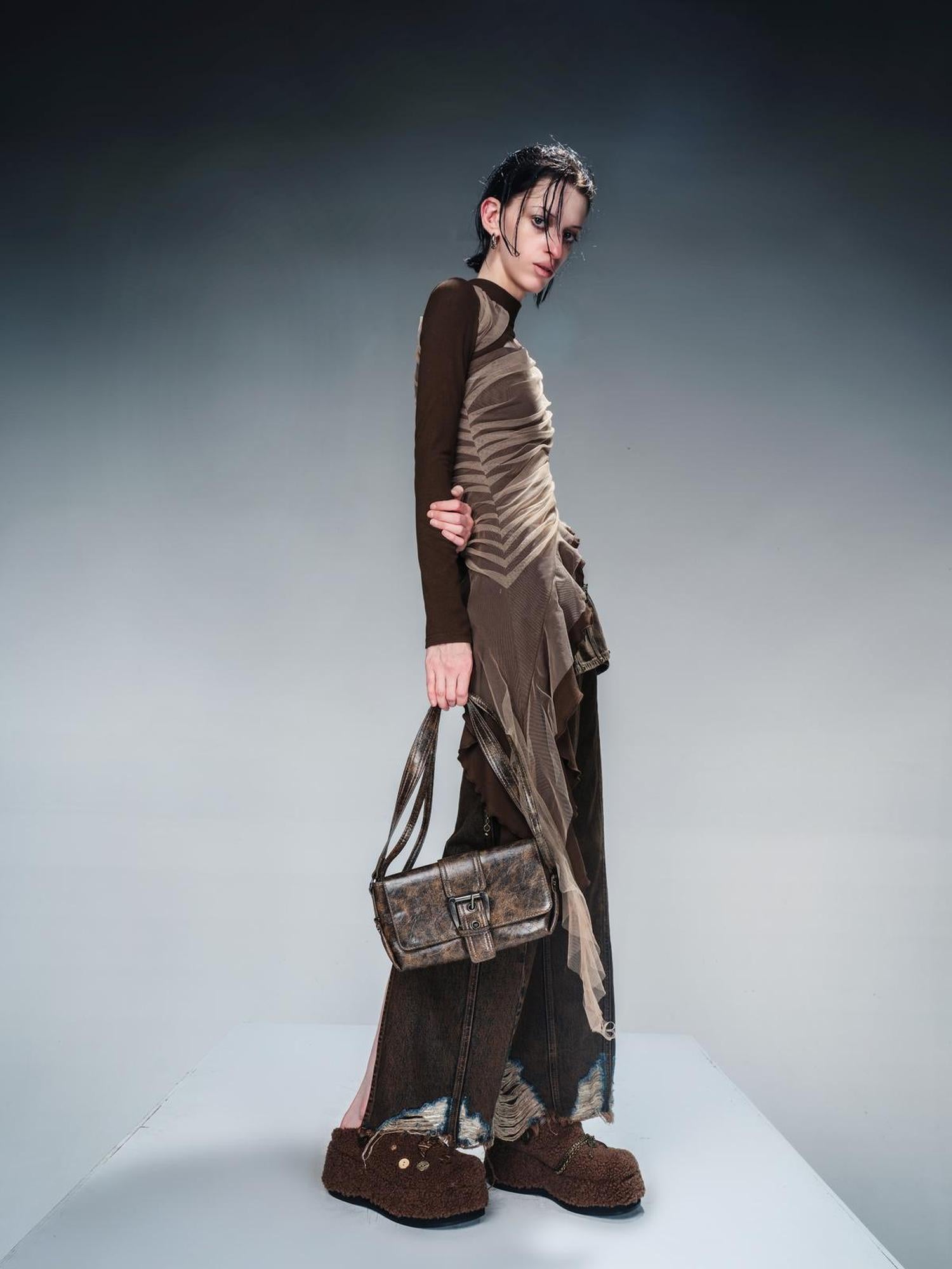 Ankh Platform Shearling Slide Sandals