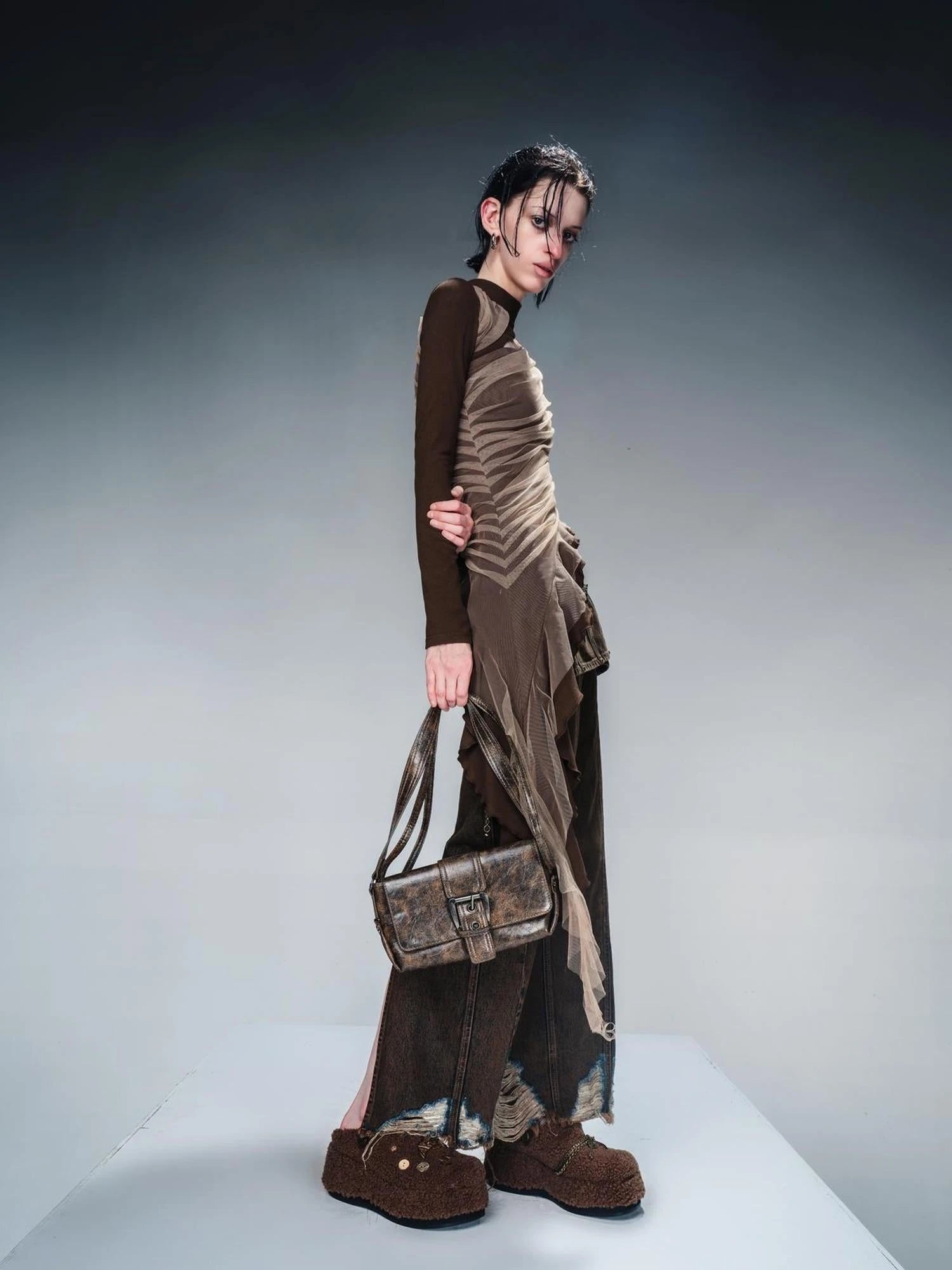 Ankh Platform Shearling Slide Sandals