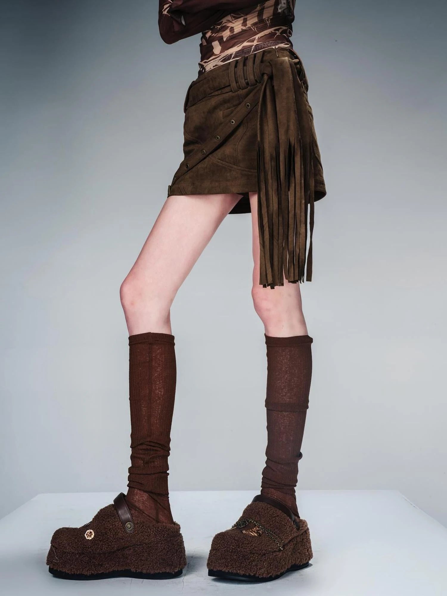 Ankh Platform Shearling Slide Sandals