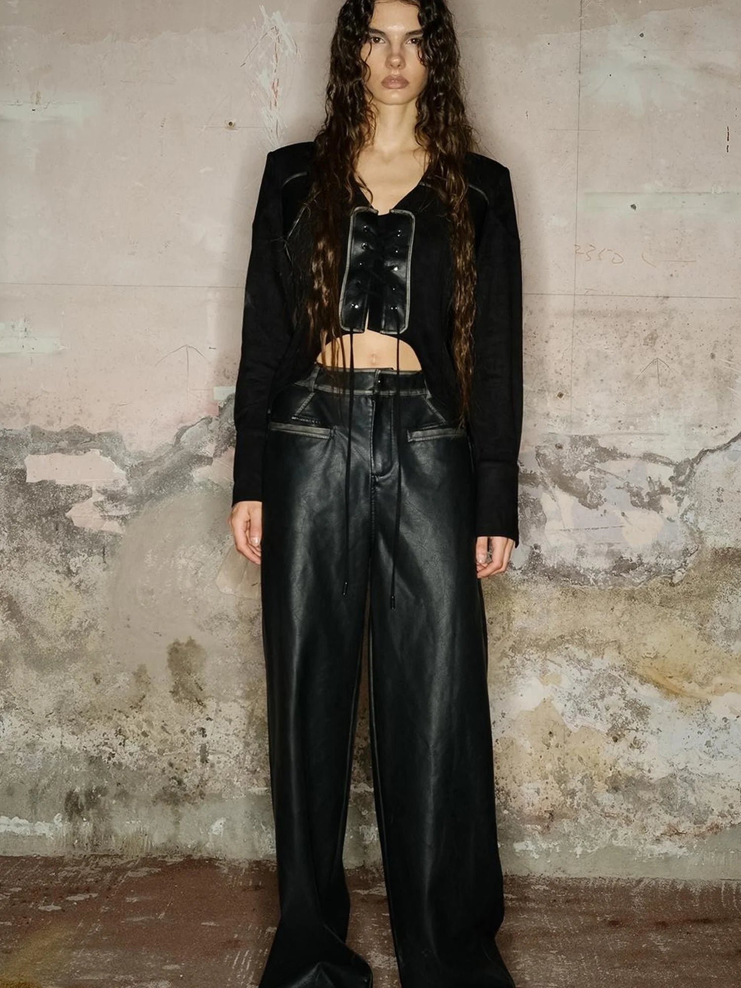 Astro Suede Knit Pullover With Lace Up Detail