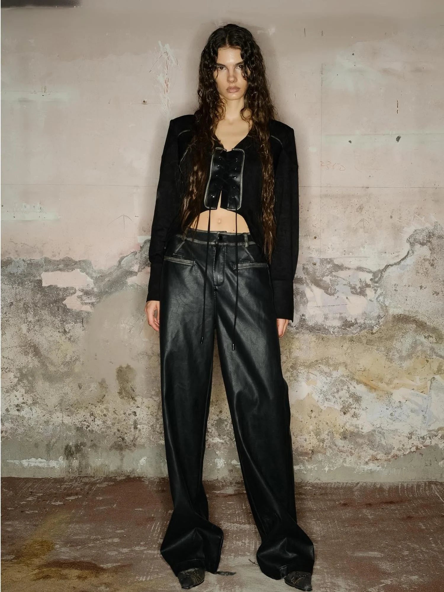 Astro Suede Knit Pullover With Lace Up Detail