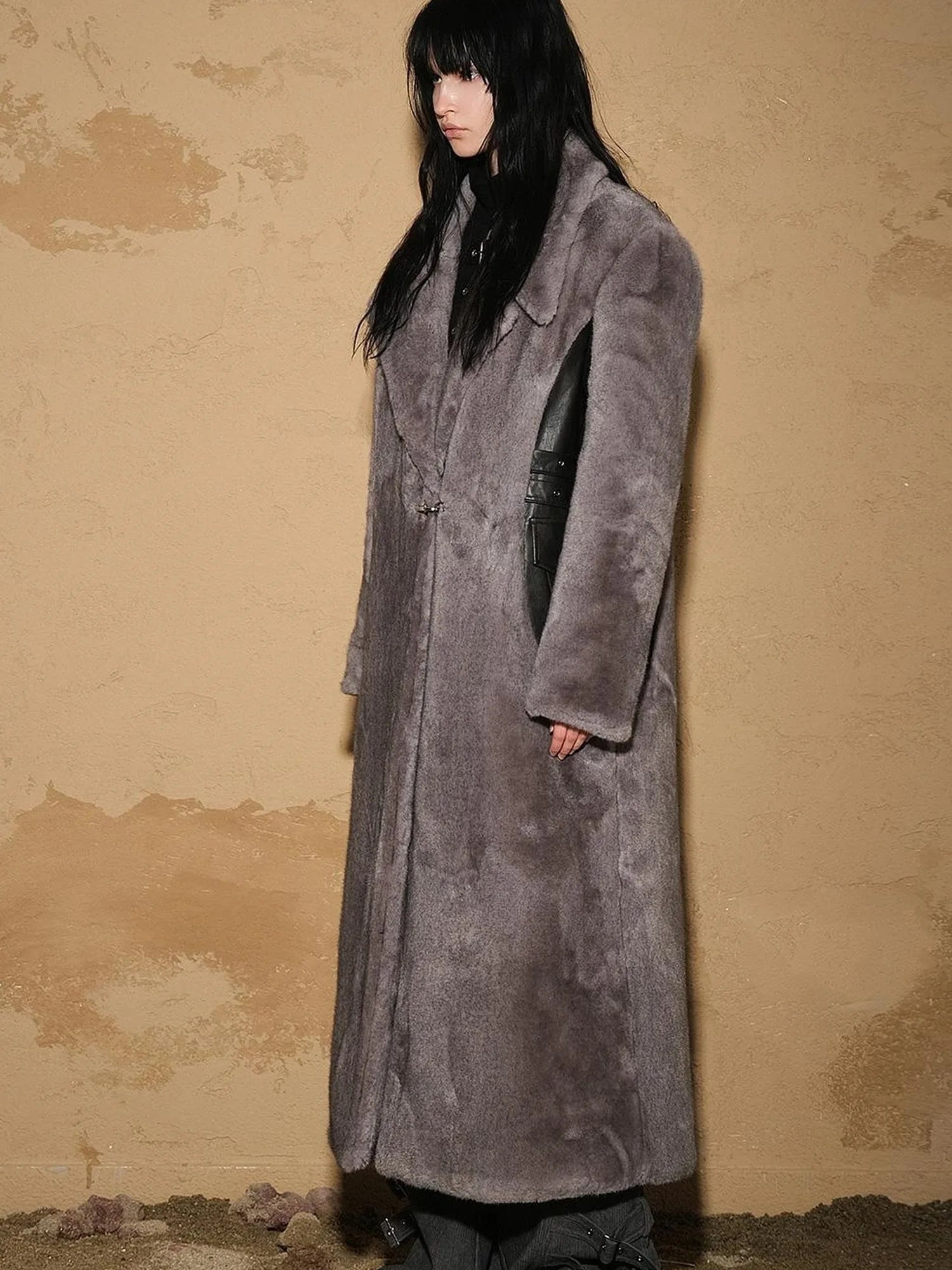 Astrological Patchwork Plush Long Coat V-neck T-shirt Long Sleeve