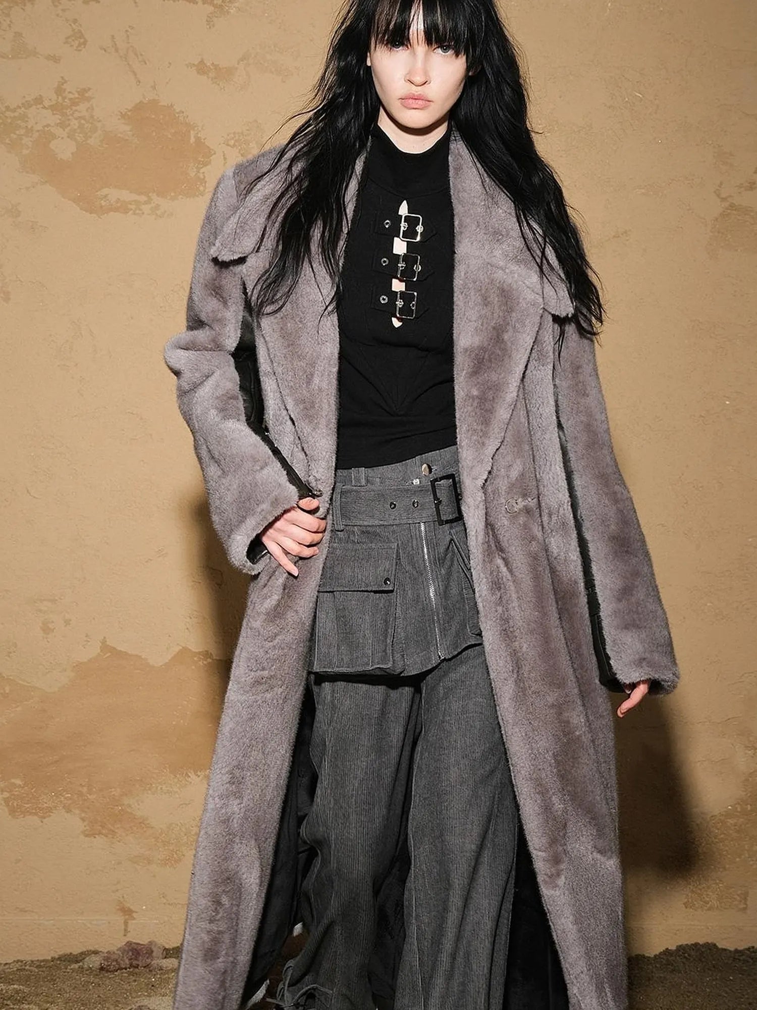 Astrological Patchwork Plush Long Coat V-neck T-shirt Long Sleeve