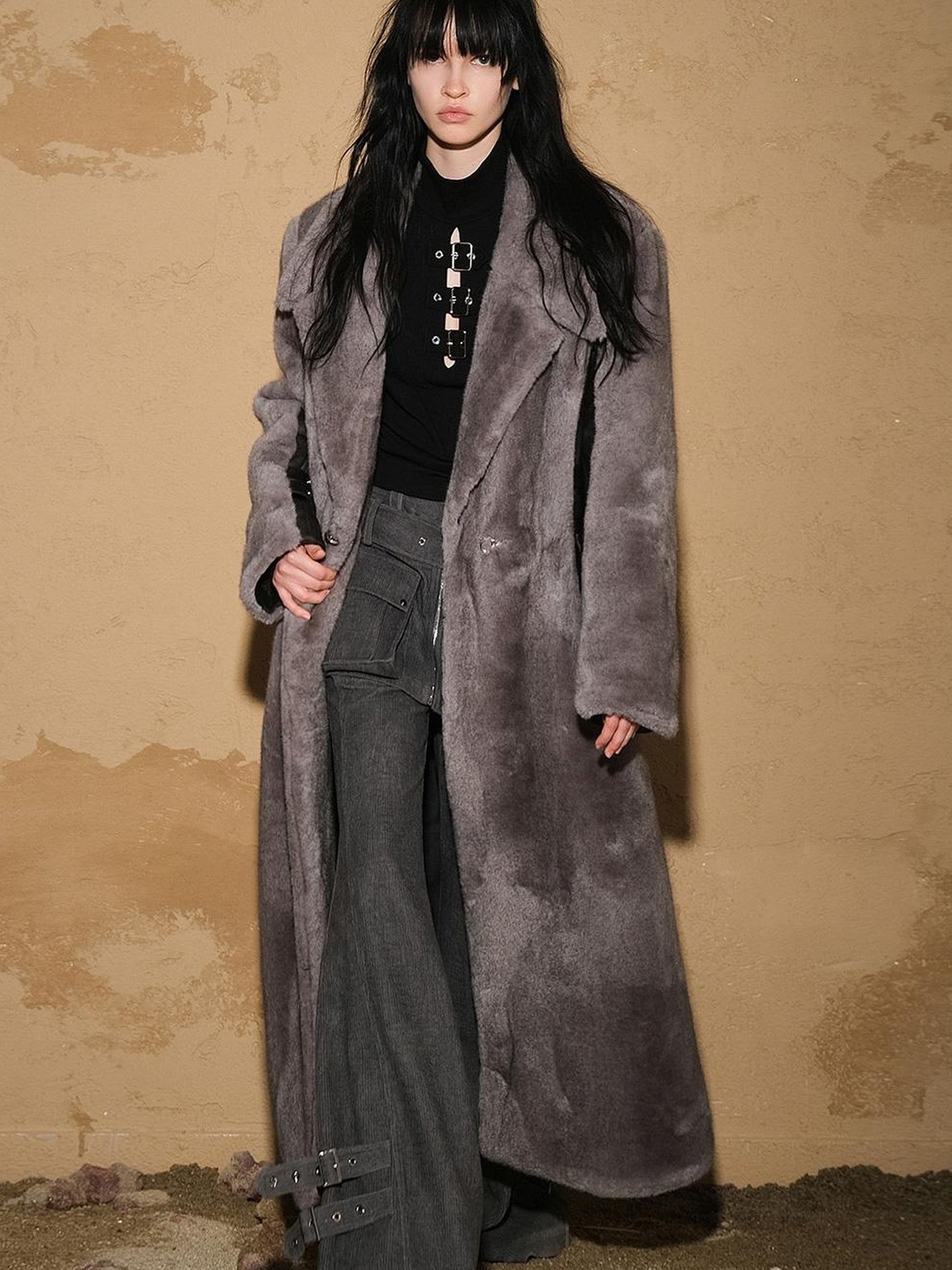 UpdateNN NORTH NODE Astrological Patchwork Plush Long Coat V-neck T-shirt Long Sleeve