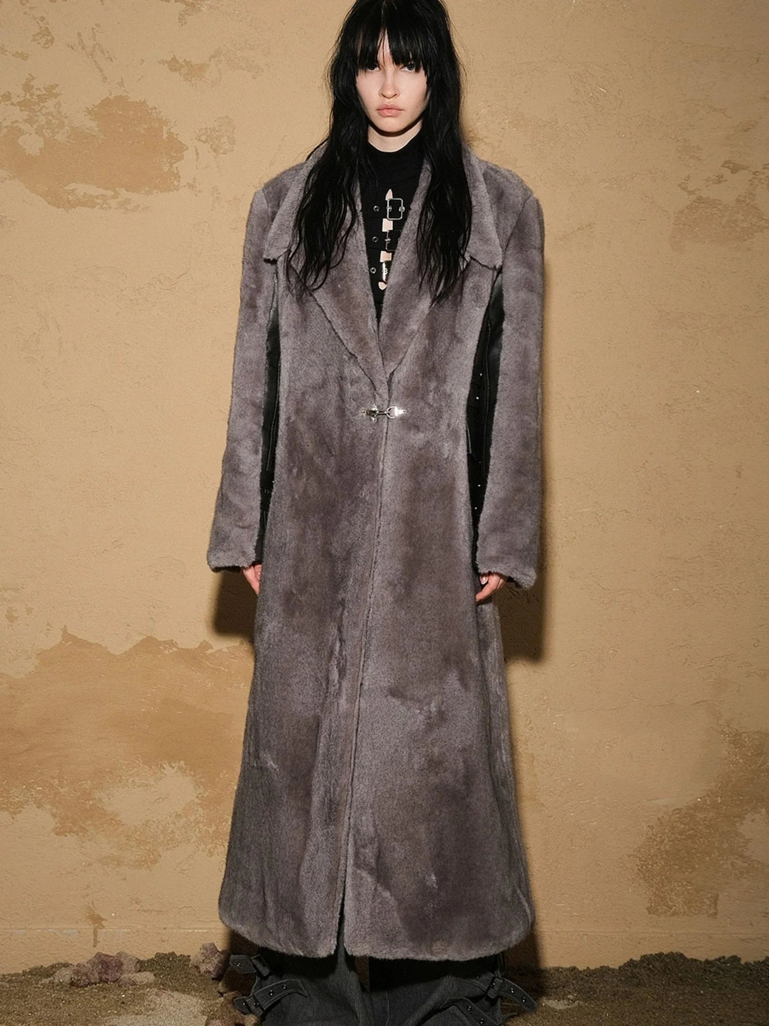 Astrological Patchwork Plush Long Coat V-neck T-shirt Long Sleeve