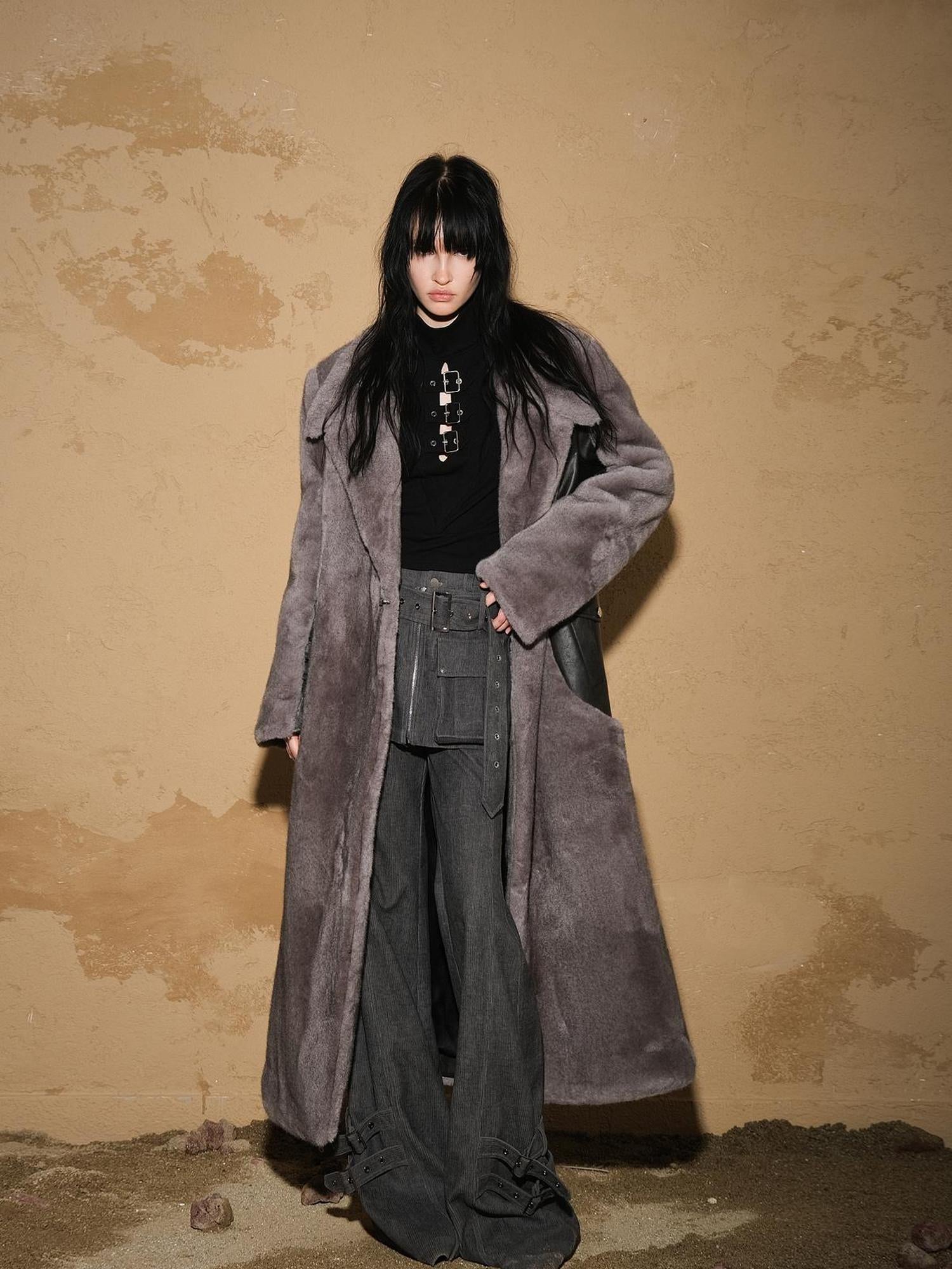 UpdateNN NORTH NODE Astrological Patchwork Plush Long Coat V-neck T-shirt Long Sleeve