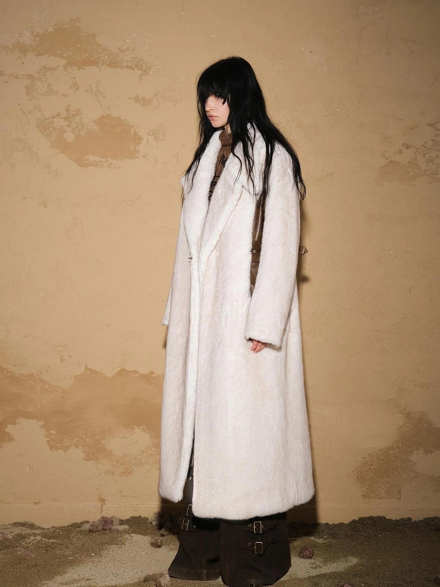 Astrological Patchwork Plush Long Coat V-neck T-shirt Long Sleeve