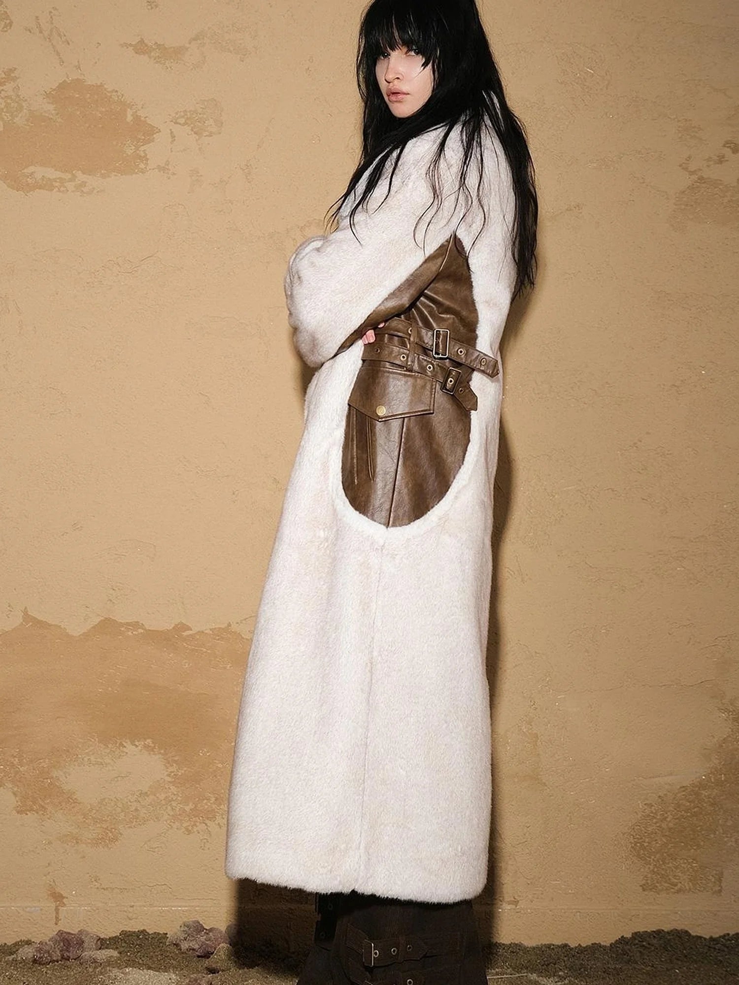 Astrological Patchwork Plush Long Coat V-neck T-shirt Long Sleeve