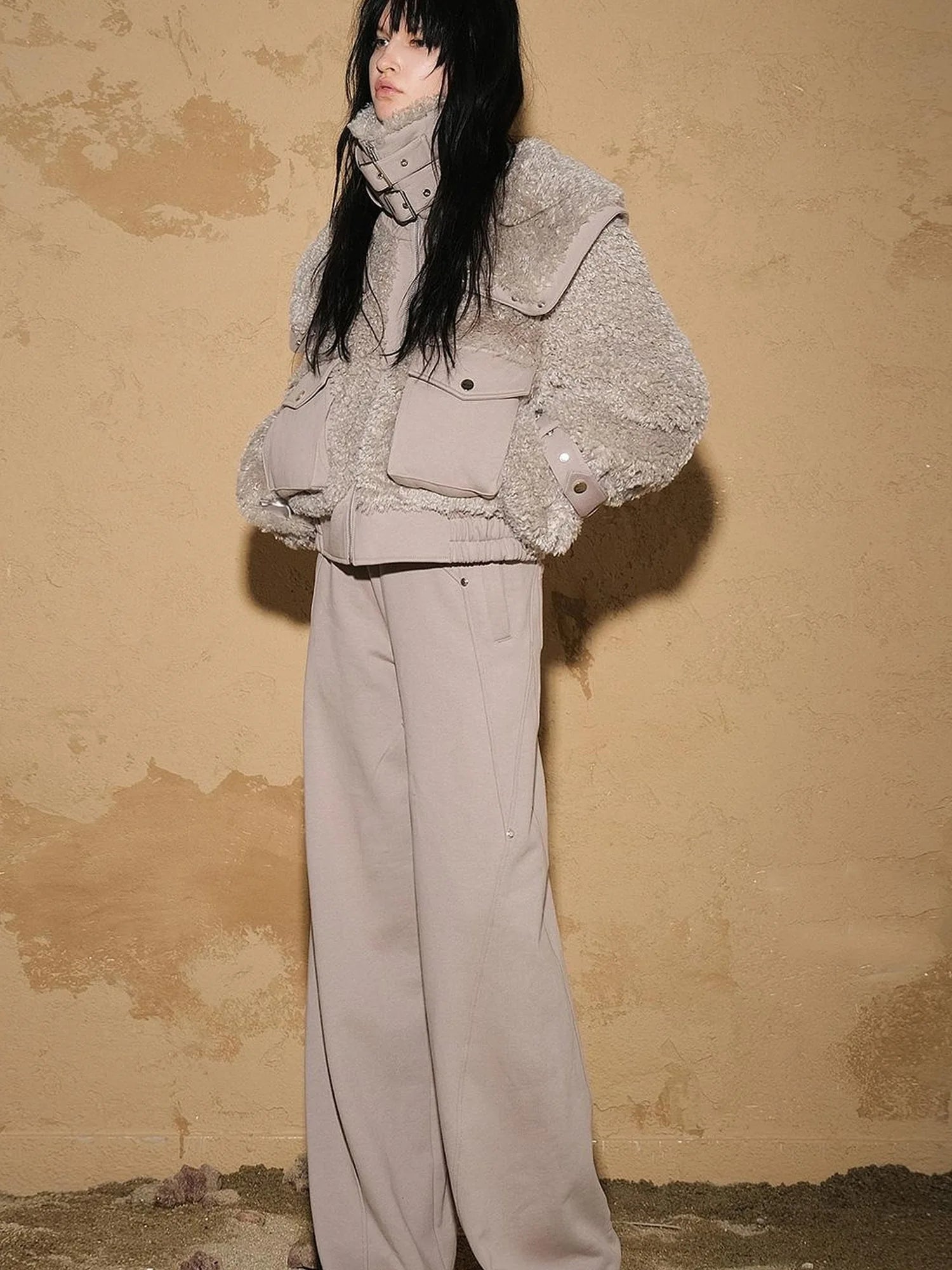 Astrological Plush Patchwork Cropped Coat