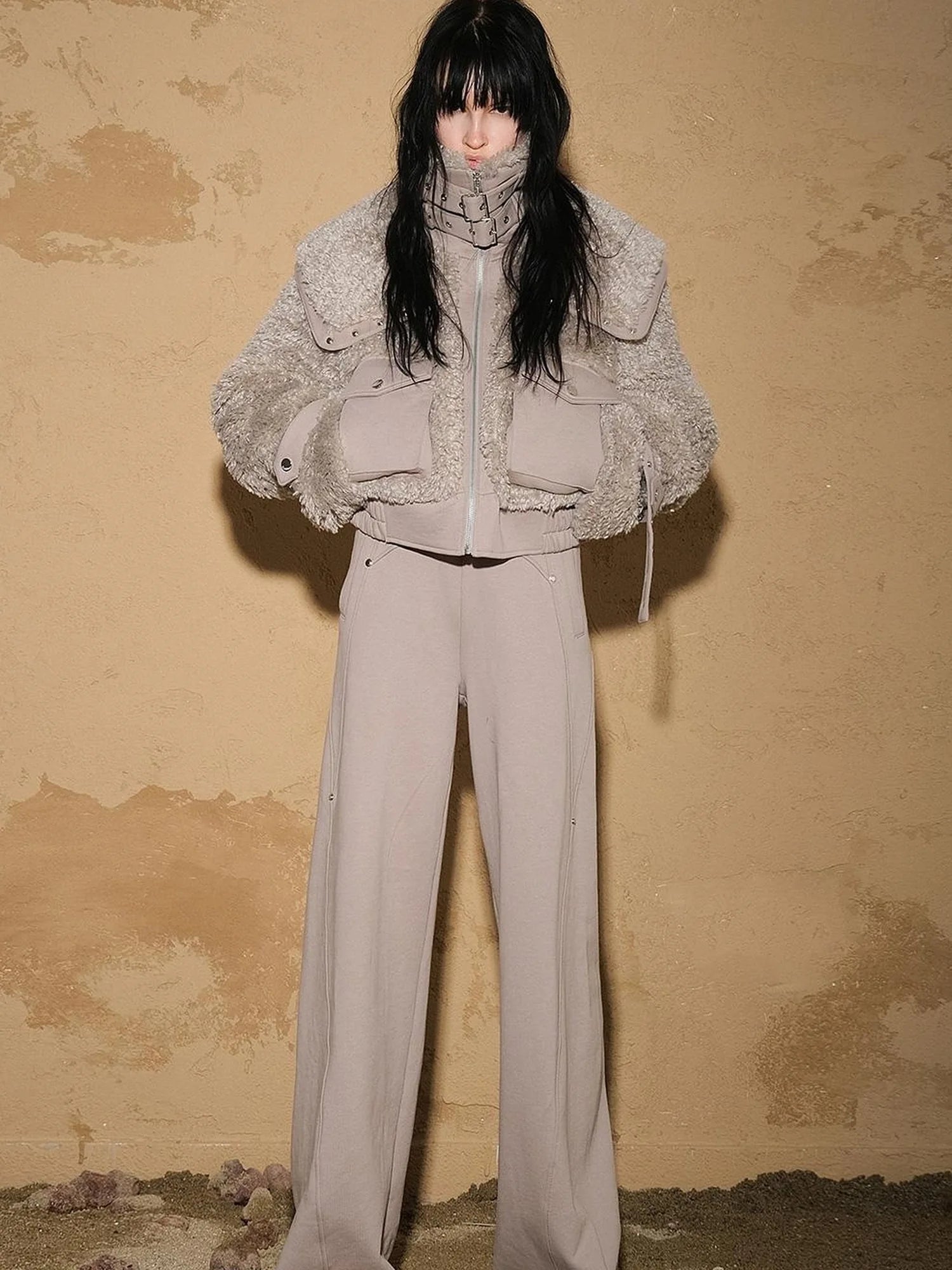 Astrological Plush Patchwork Cropped Coat