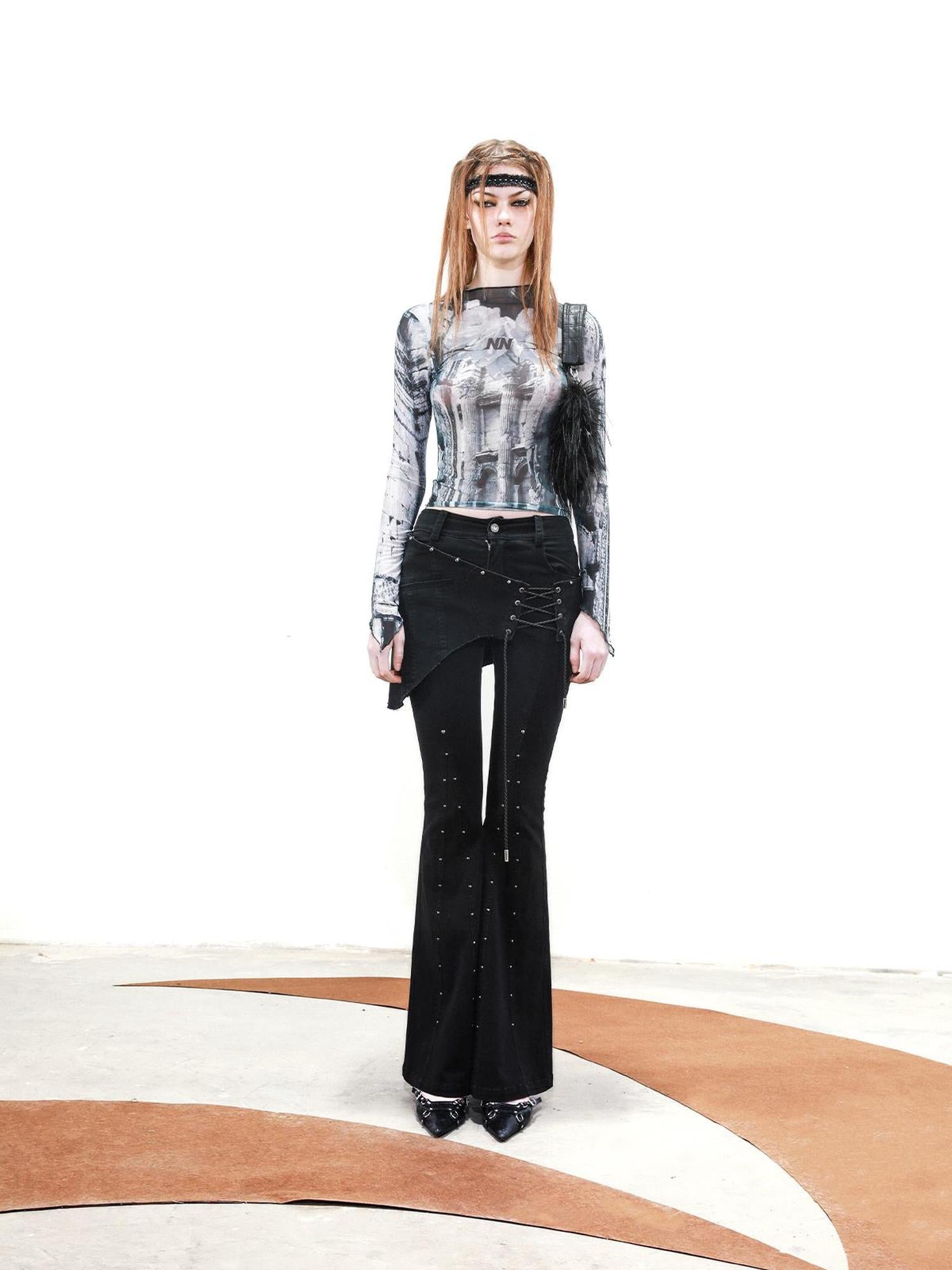 UpdateNN NORTH NODE Astrological Print Mesh Long Sleeve Tee Skin Top