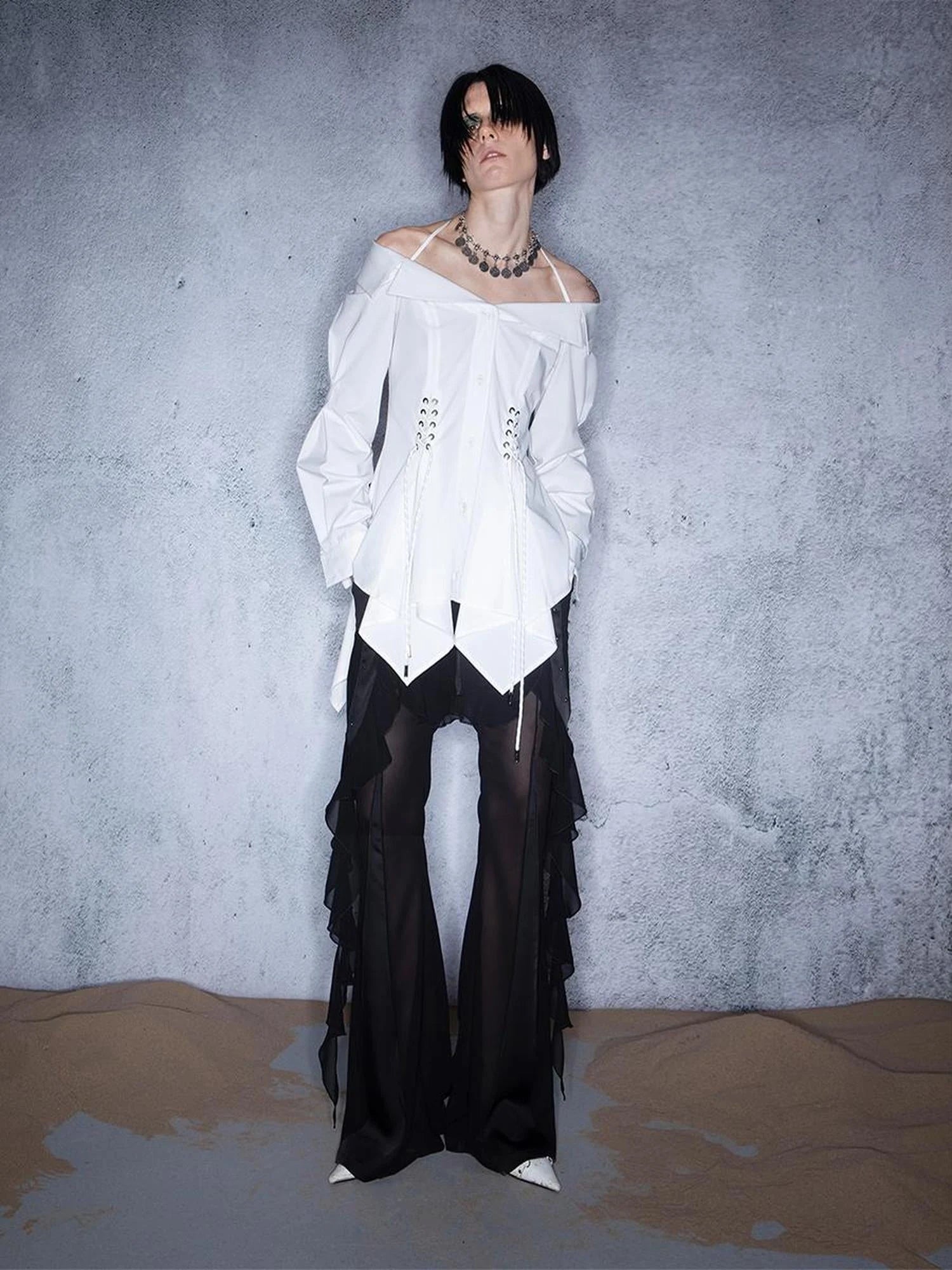 Asymmetrical One Shoulder Ruffle Hem Blouse