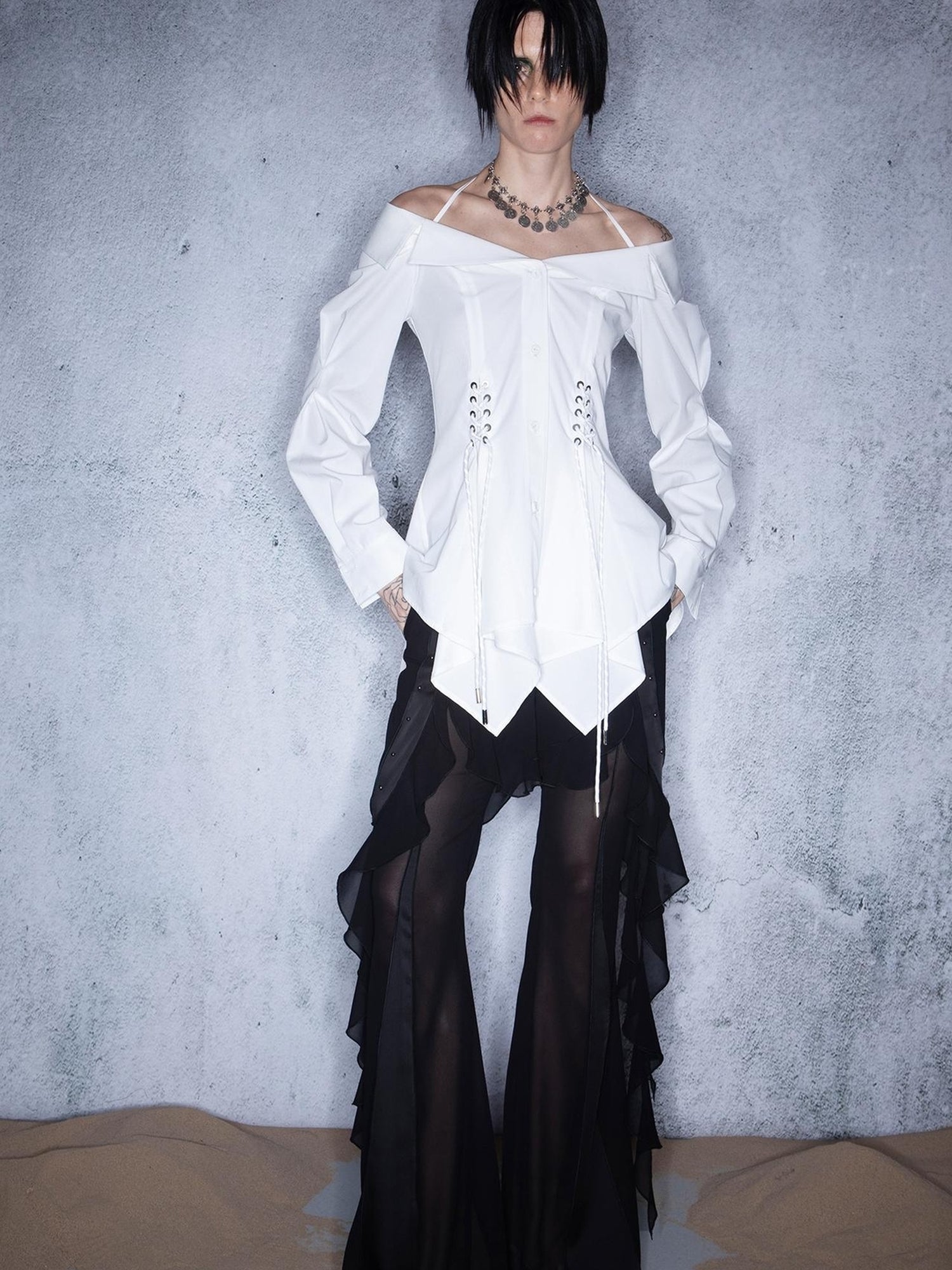 UpdateNN NORTH NODE Asymmetrical One Shoulder Ruffle Hem Blouse