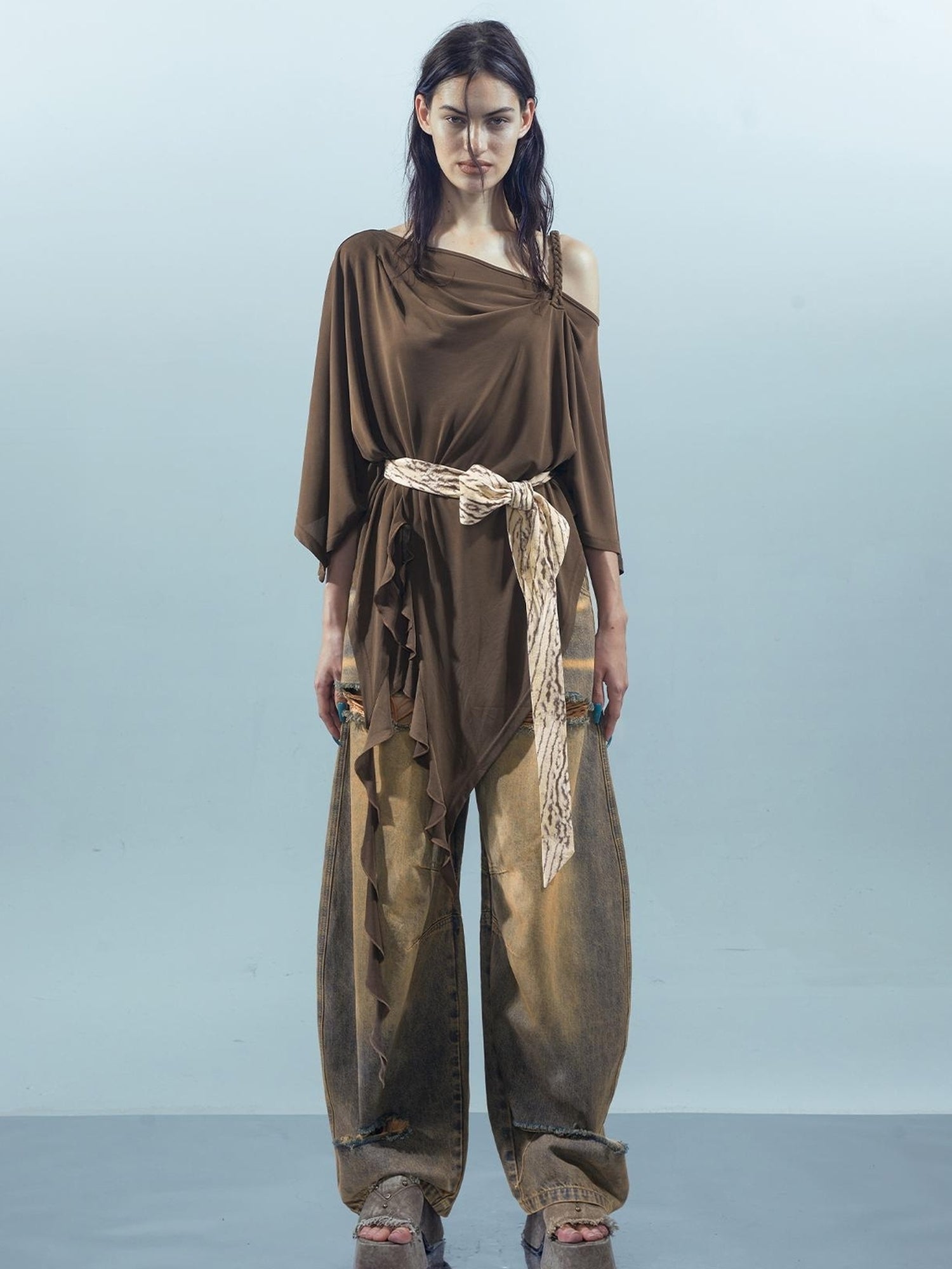 UpdateNN NORTH NODE Asymmetrical Ruffle One Shoulder Top