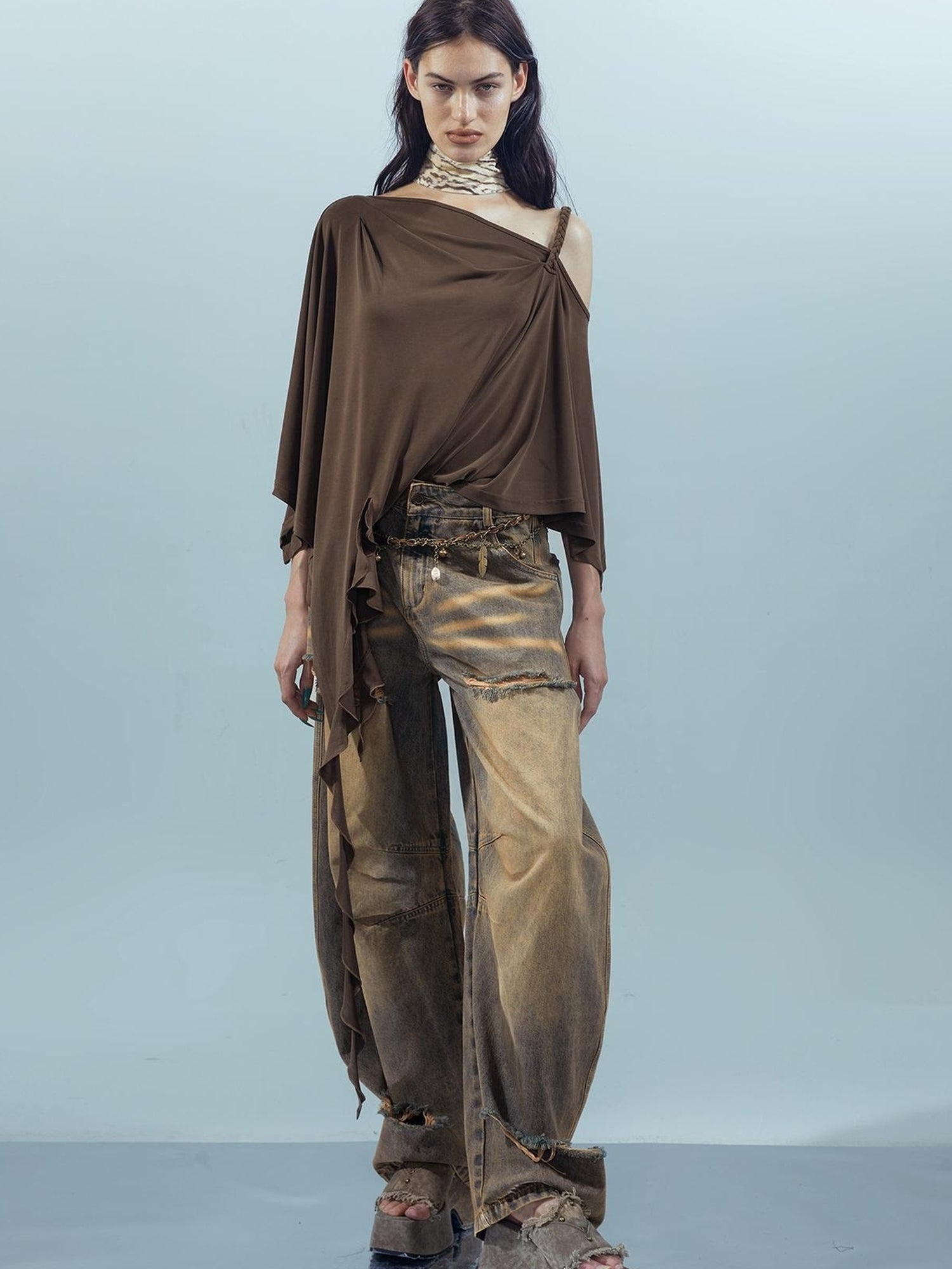 UpdateNN NORTH NODE Asymmetrical Ruffle One Shoulder Top