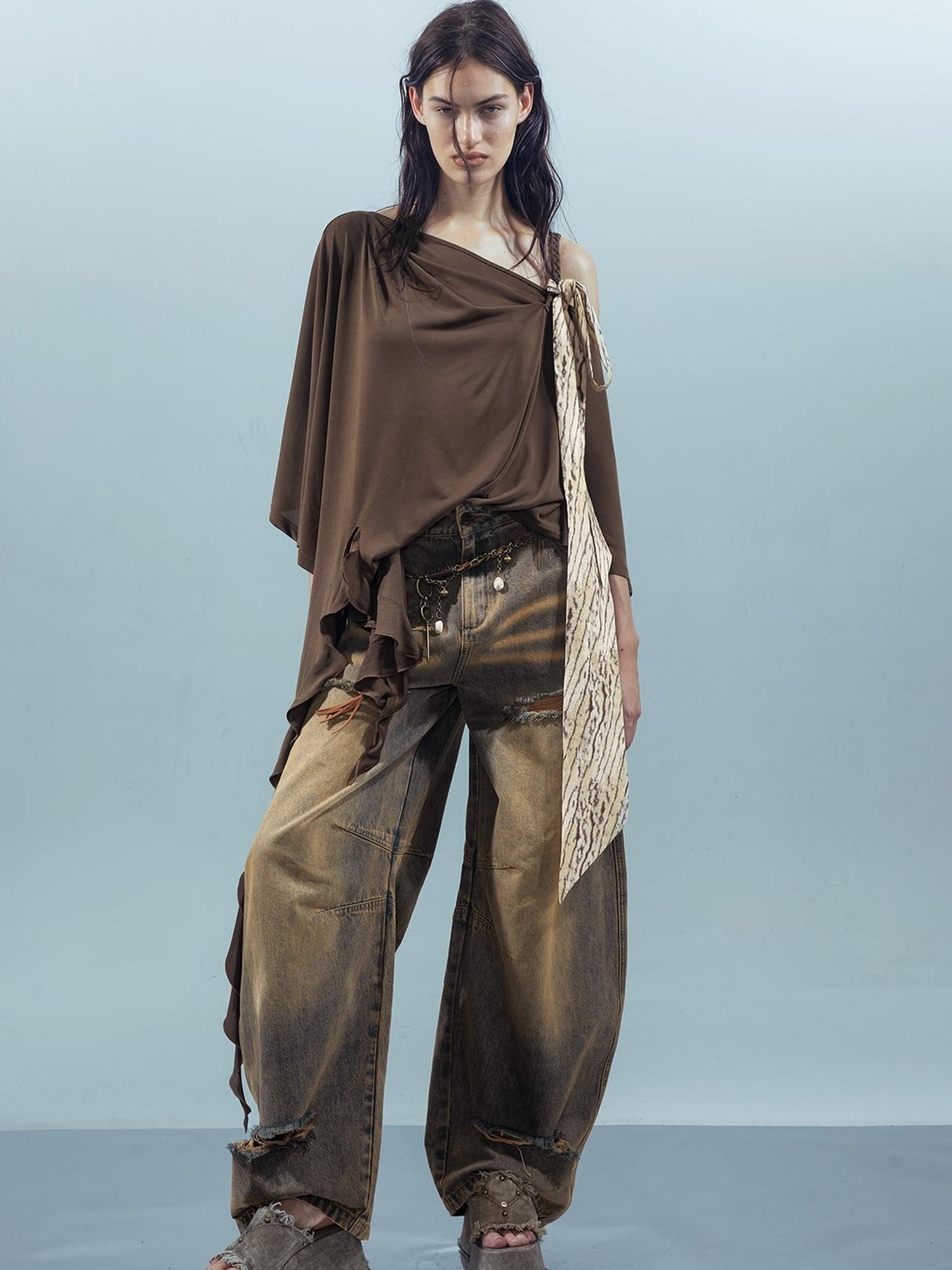 UpdateNN NORTH NODE Asymmetrical Ruffle One Shoulder Top