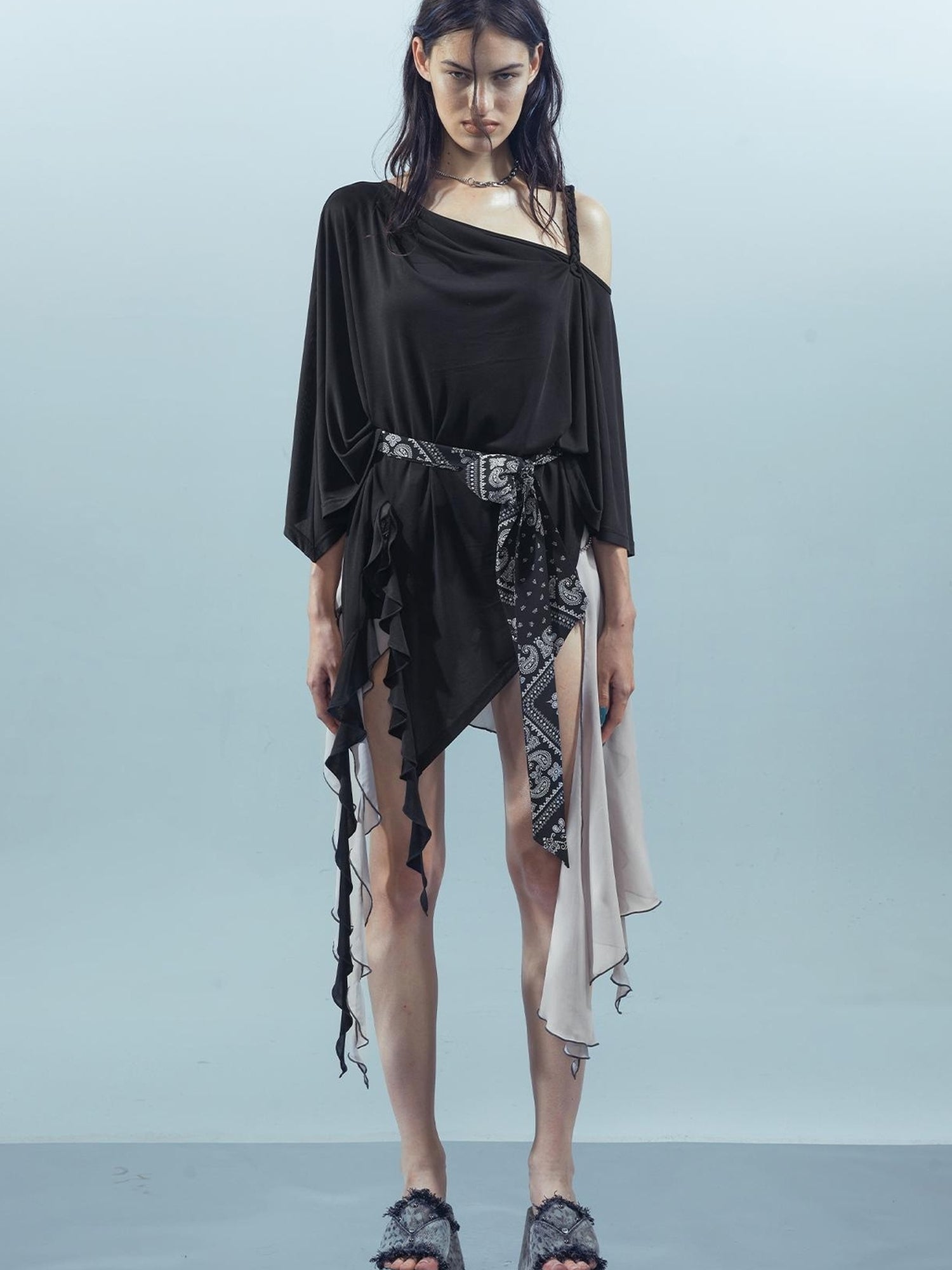UpdateNN NORTH NODE Asymmetrical Ruffle One Shoulder Top