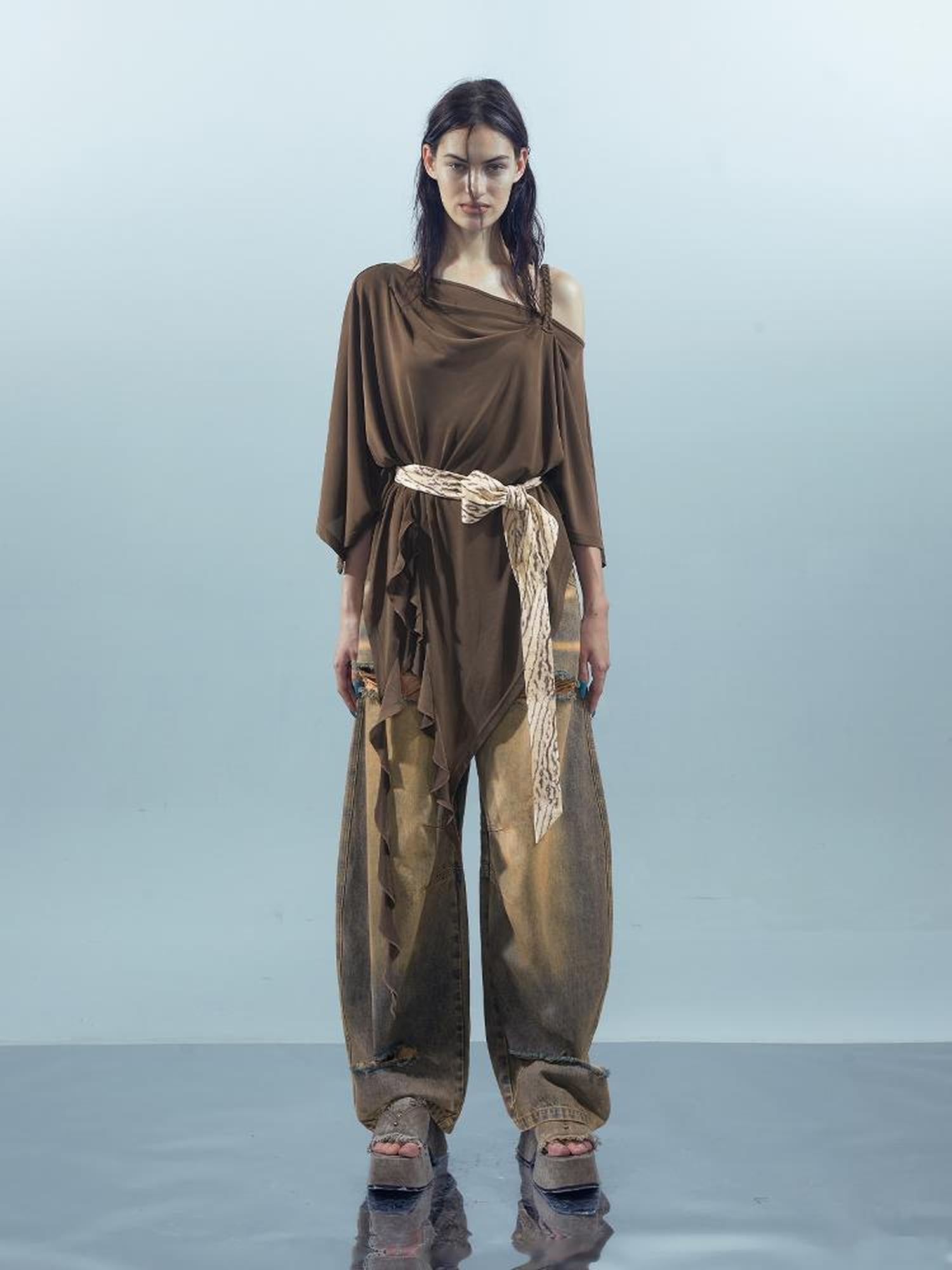 UpdateNN NORTH NODE Asymmetrical Ruffle One Shoulder Top