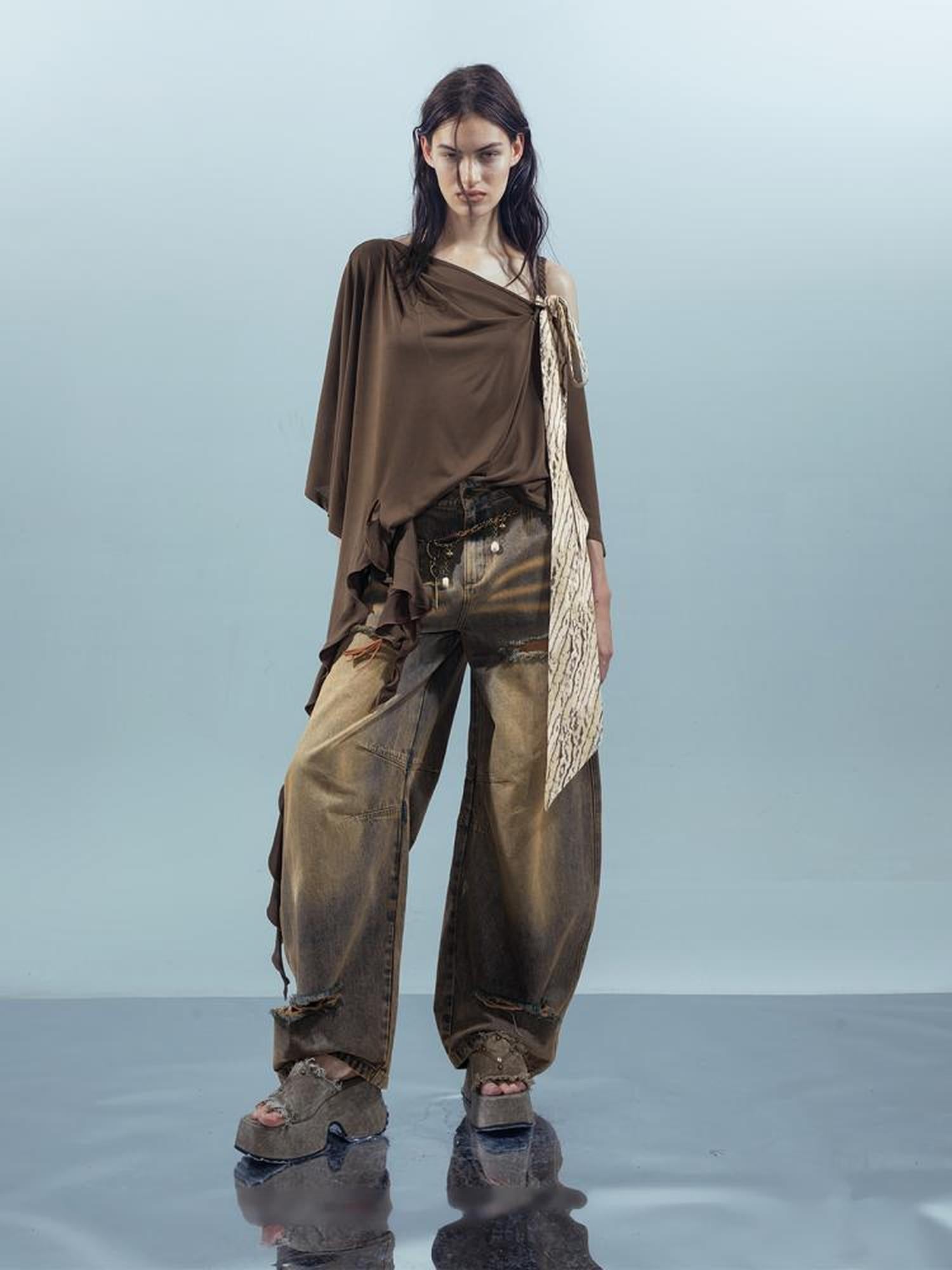 UpdateNN NORTH NODE Asymmetrical Ruffle One Shoulder Top