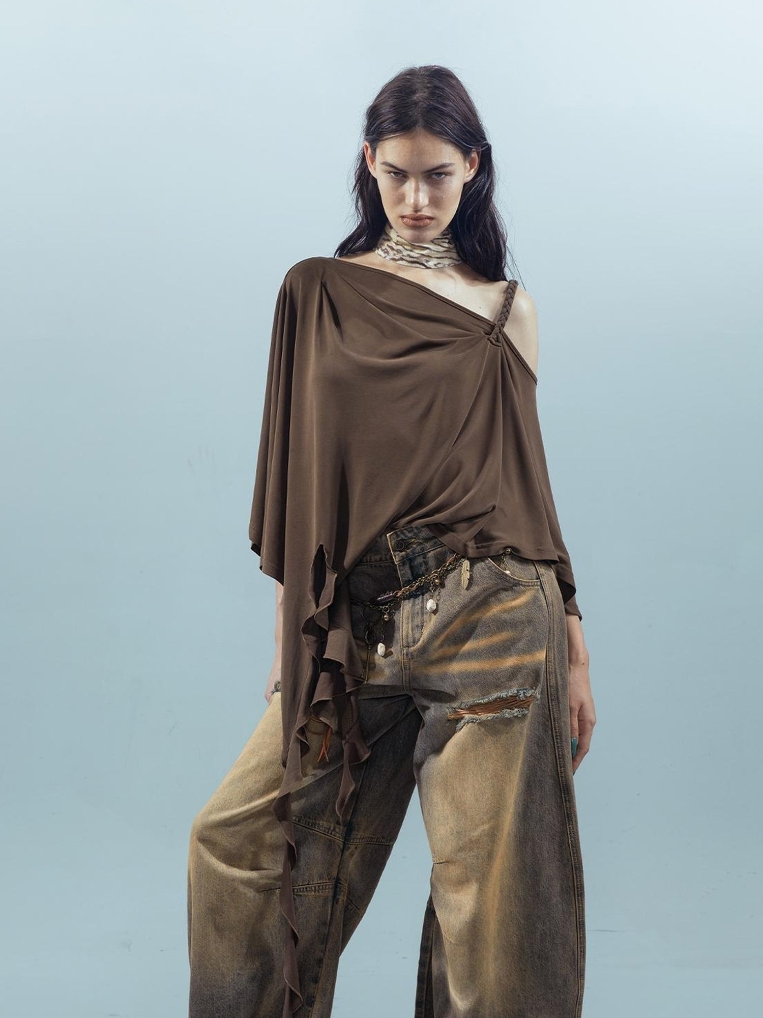 UpdateNN NORTH NODE Asymmetrical Ruffle One Shoulder Top