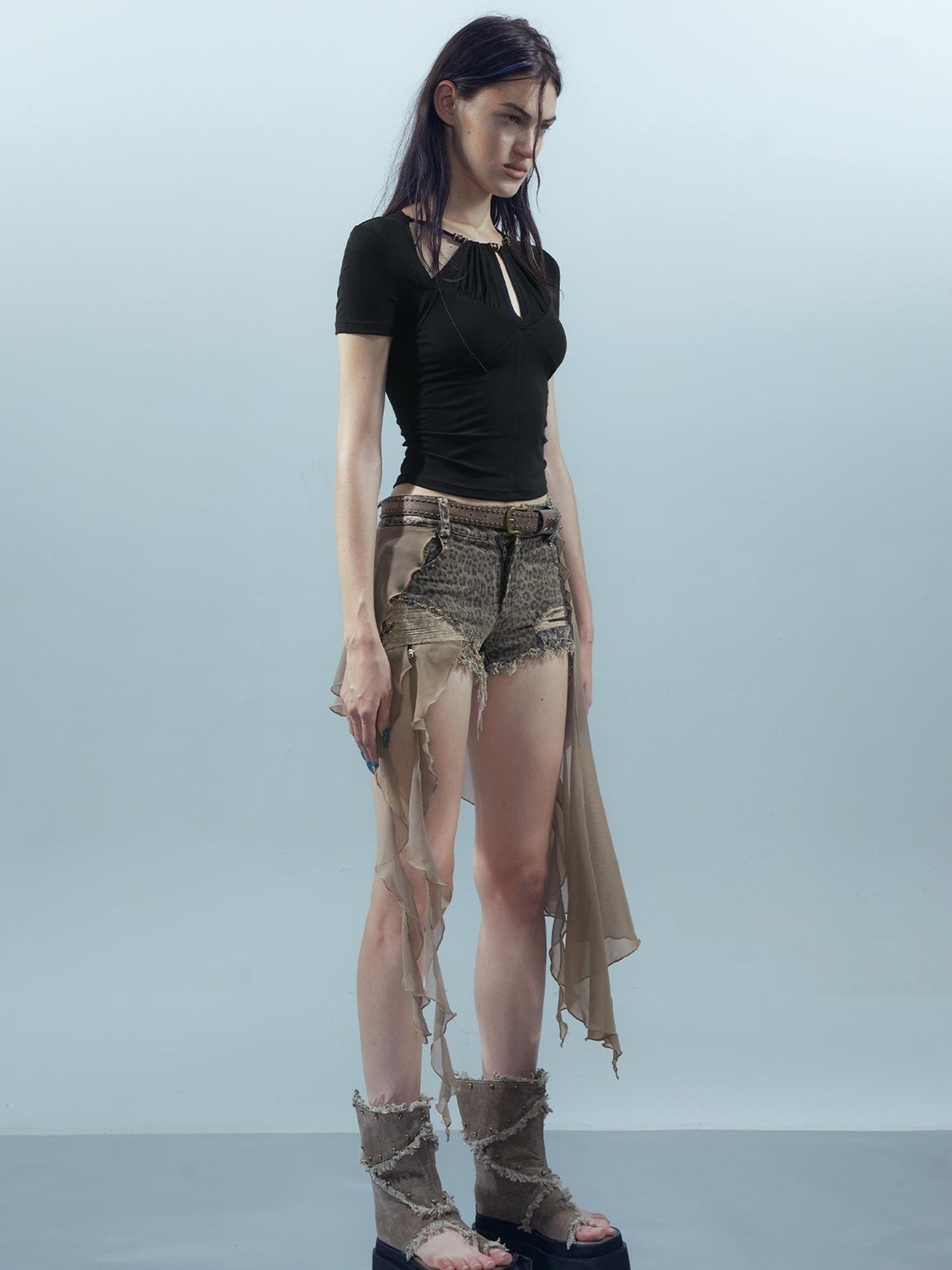 UpdateNN NORTH NODE Blooming Pleats Beaded Mock Neck Modal Tee