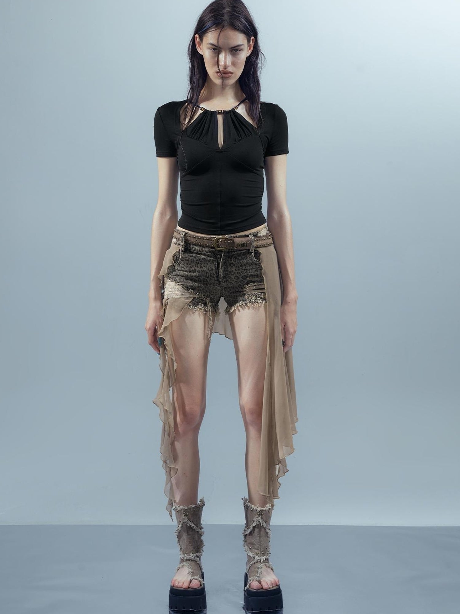 UpdateNN NORTH NODE Blooming Pleats Beaded Mock Neck Modal Tee