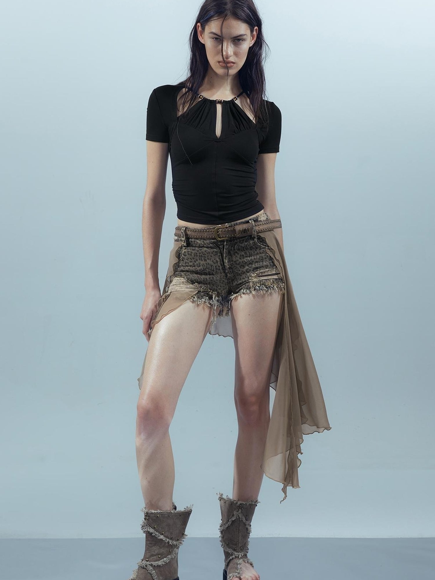 UpdateNN NORTH NODE Blooming Pleats Beaded Mock Neck Modal Tee