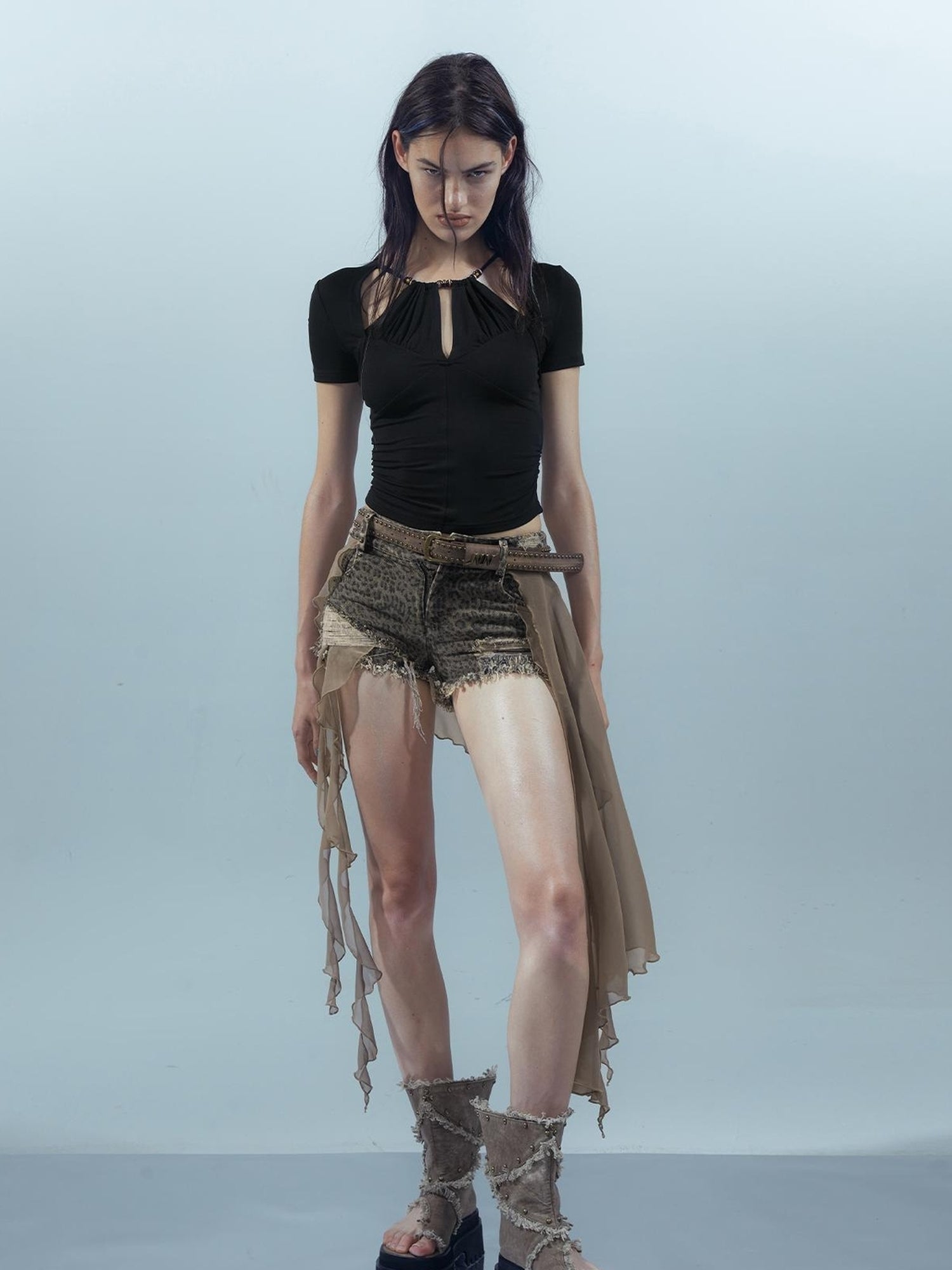 UpdateNN NORTH NODE Blooming Pleats Beaded Mock Neck Modal Tee