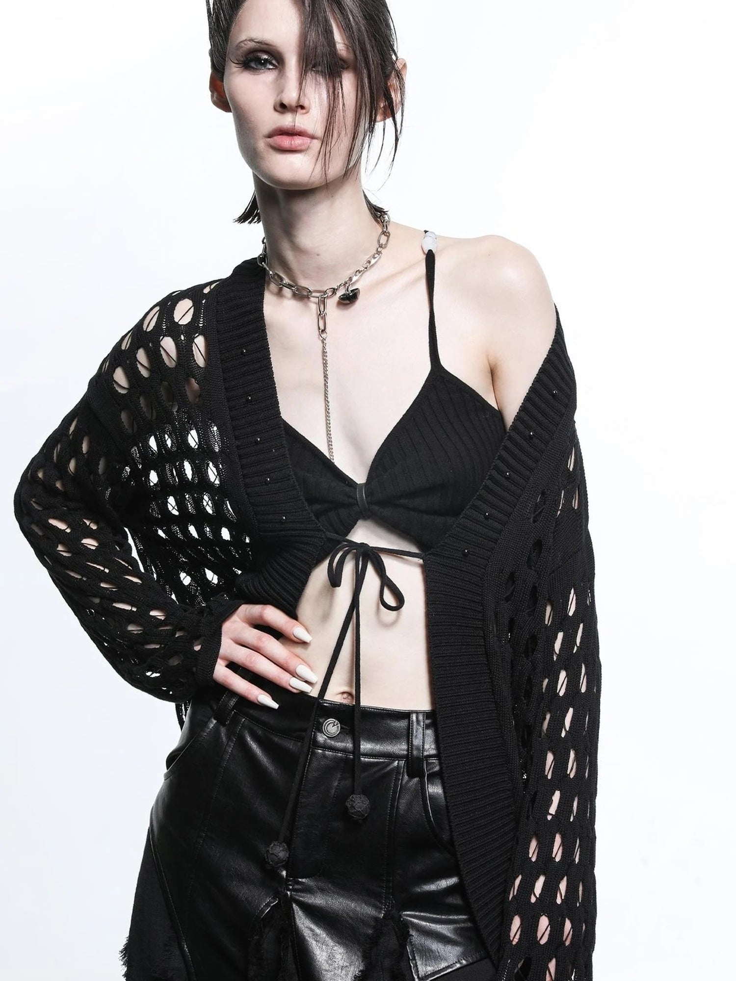 Celestial Mesh Knit Cardigan With Lotus Edge