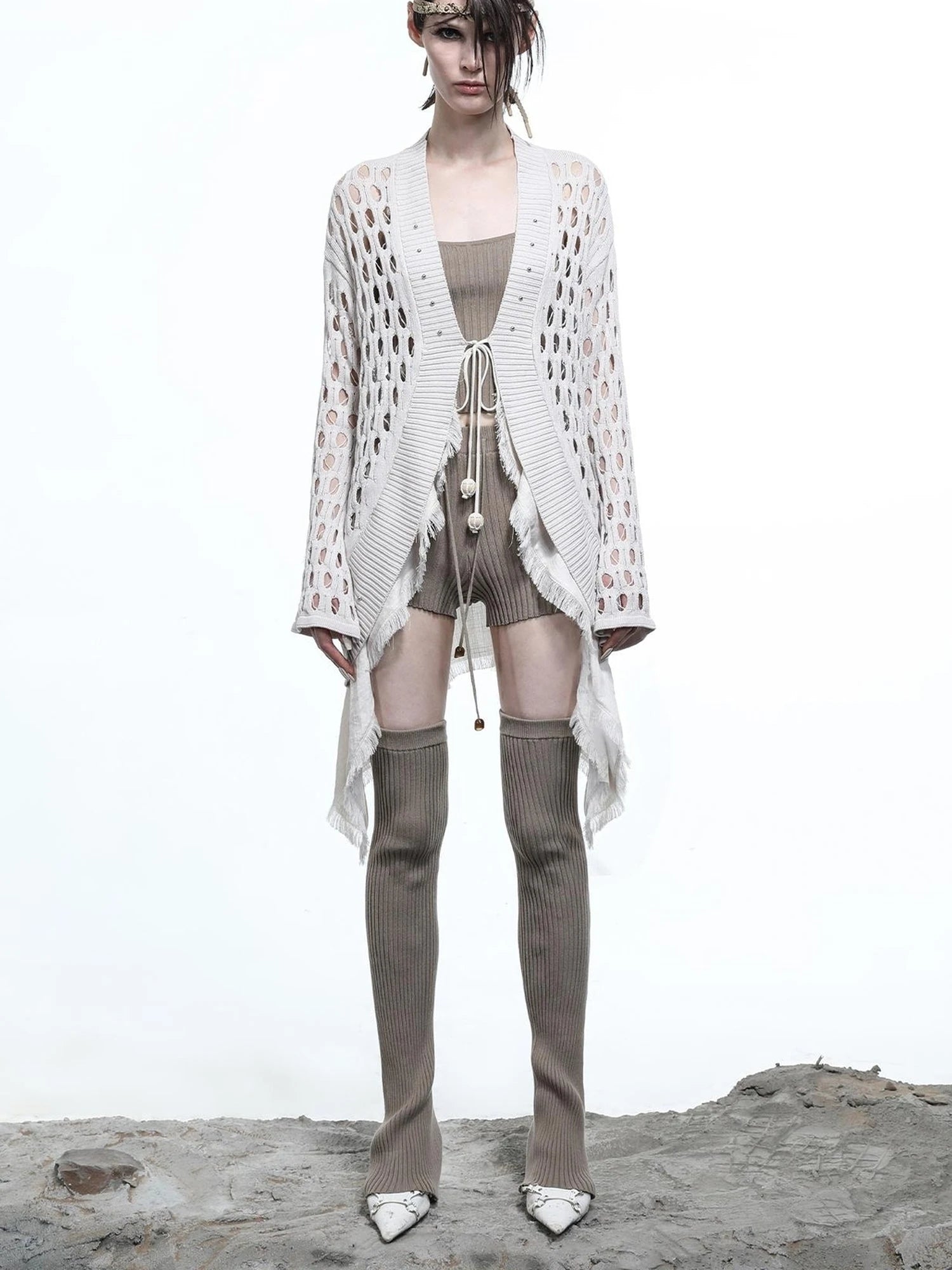 Celestial Mesh Knit Cardigan With Lotus Edge