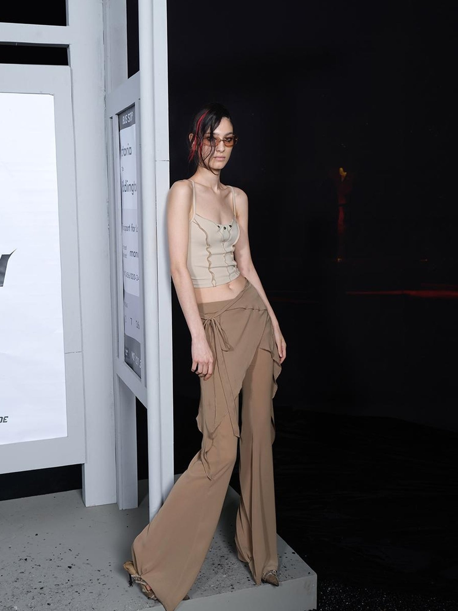 UpdateNN NORTH NODE Chiffre Flounce Wide Leg Palazzo Pants With Asymmetrical Hem