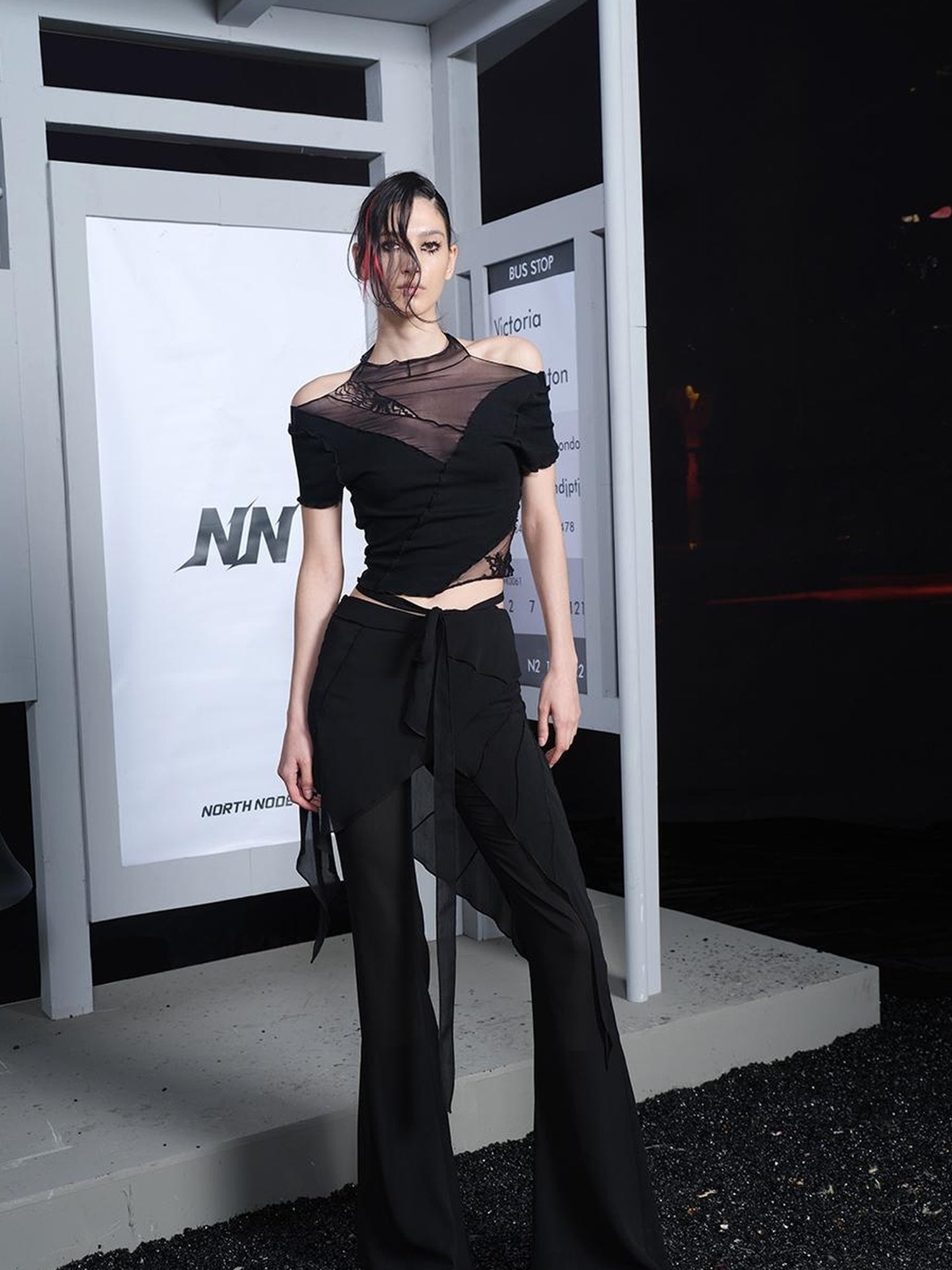 UpdateNN NORTH NODE Chiffre Flounce Wide Leg Palazzo Pants With Asymmetrical Hem