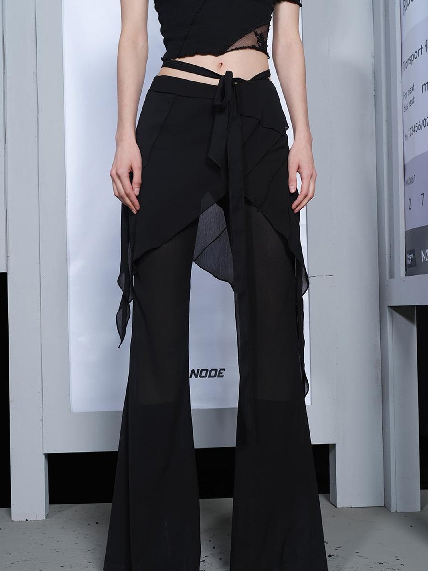 UpdateNN NORTH NODE Chiffre Flounce Wide Leg Palazzo Pants With Asymmetrical Hem