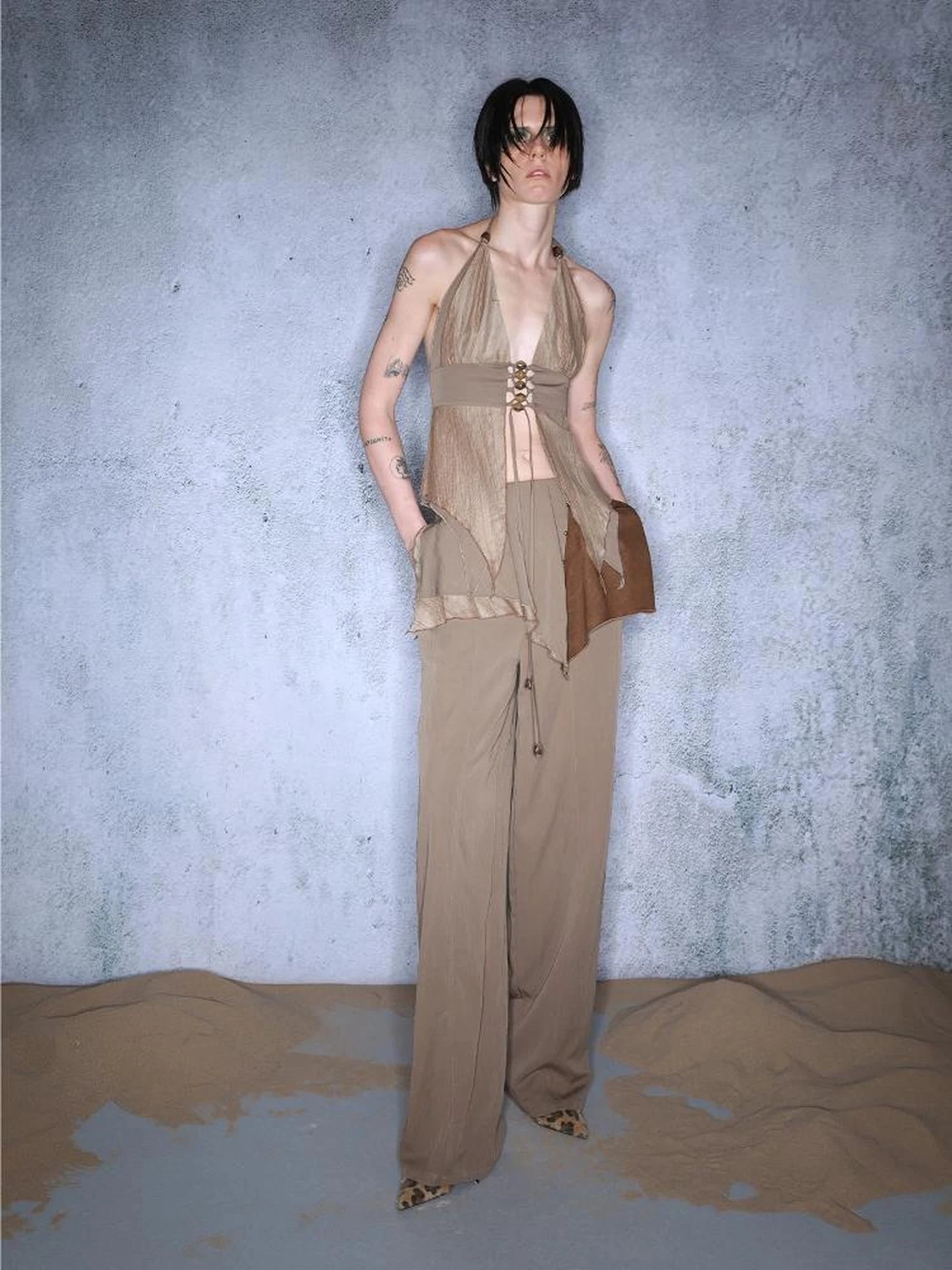 Cotton Beaded Tassel Strap Backless Camisole