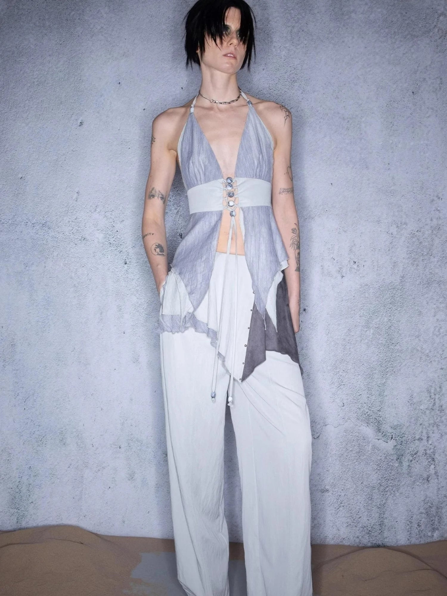 Cotton Beaded Tassel Strap Backless Camisole