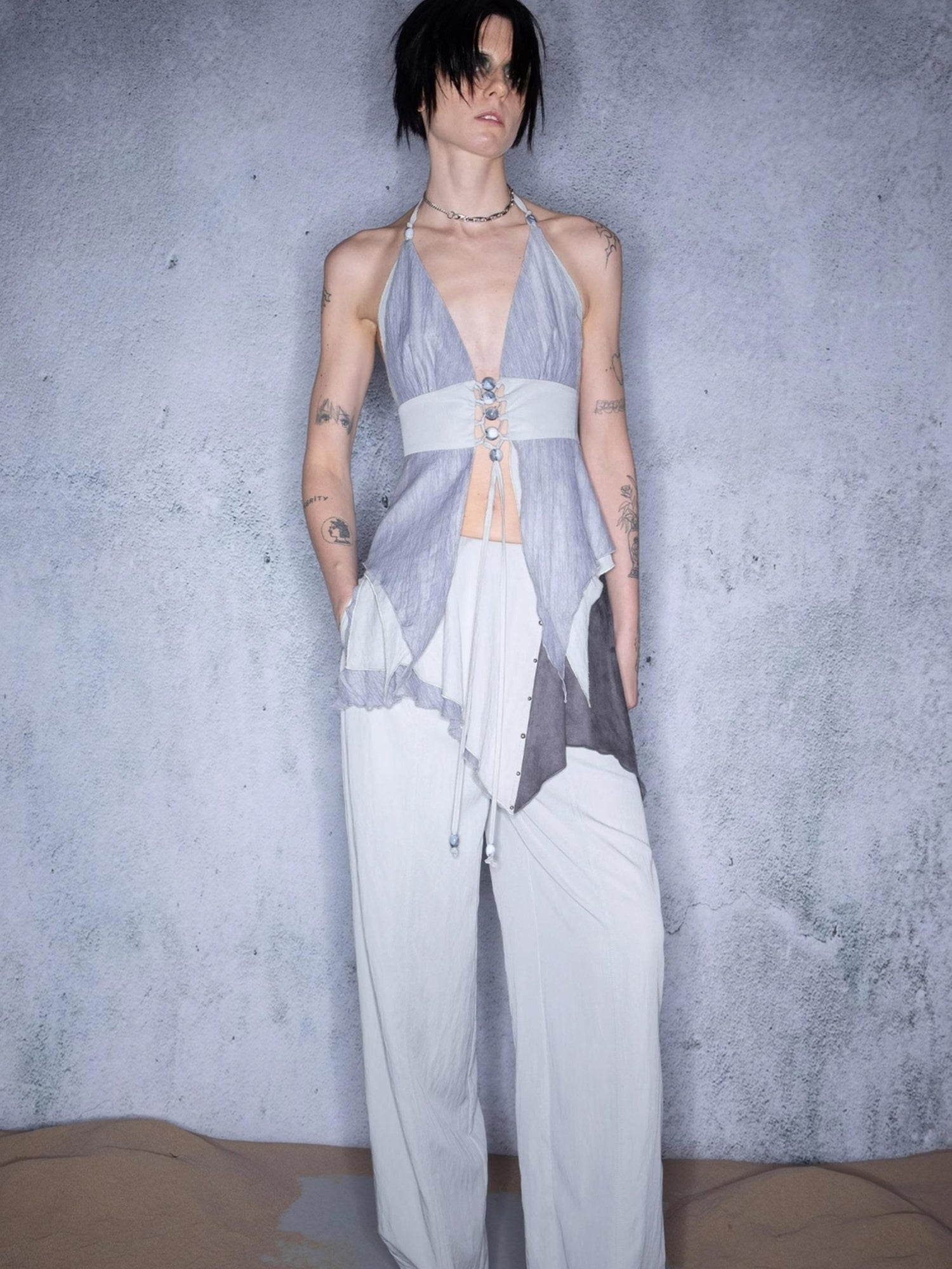 UpdateNN NORTH NODE Cotton Beaded Tassel Strap Backless Camisole