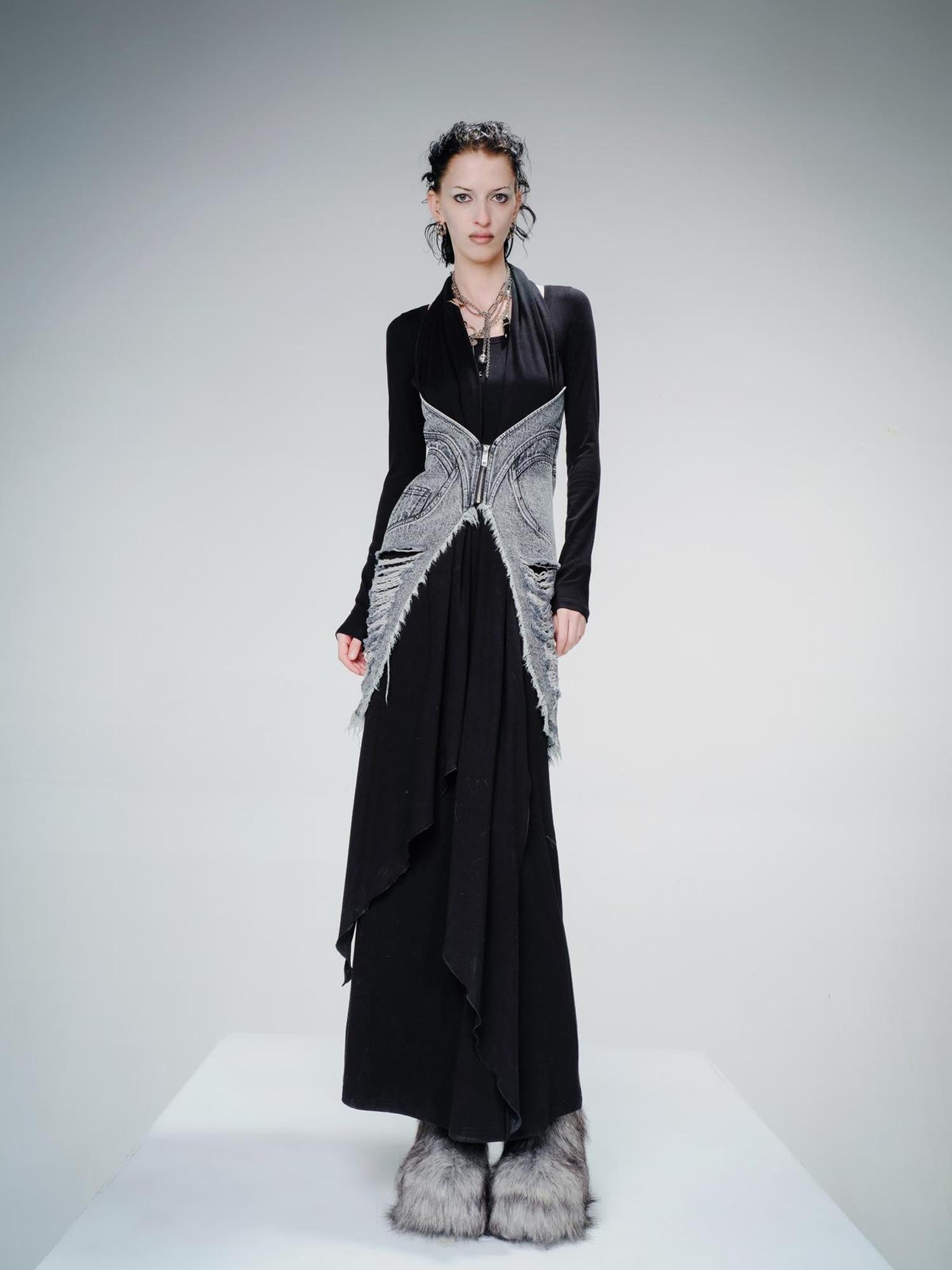 UpdateNN NORTH NODE Cowboy Corset Dress with Detachable Scarf