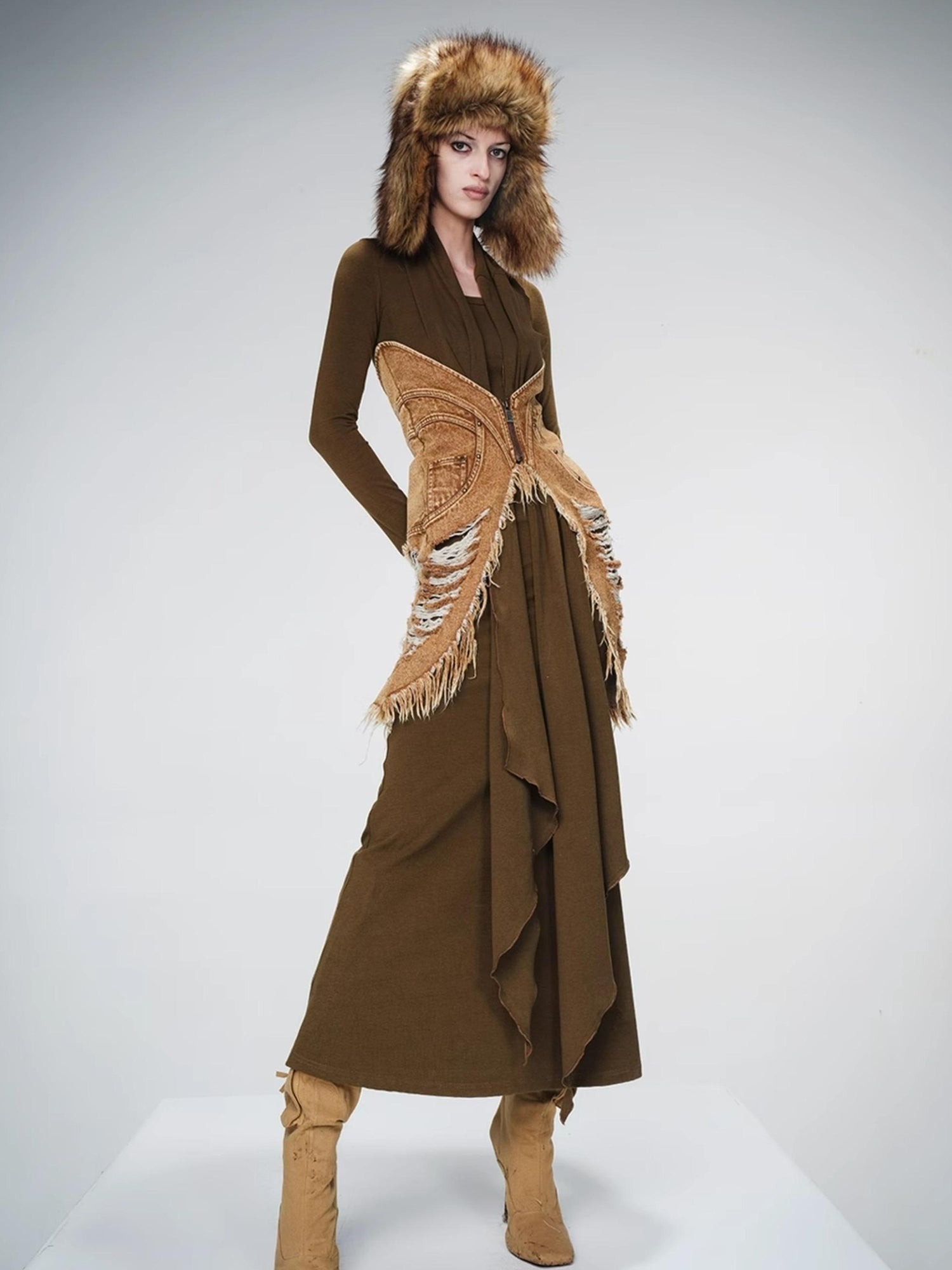 UpdateNN NORTH NODE Cowboy Corset Dress with Detachable Scarf